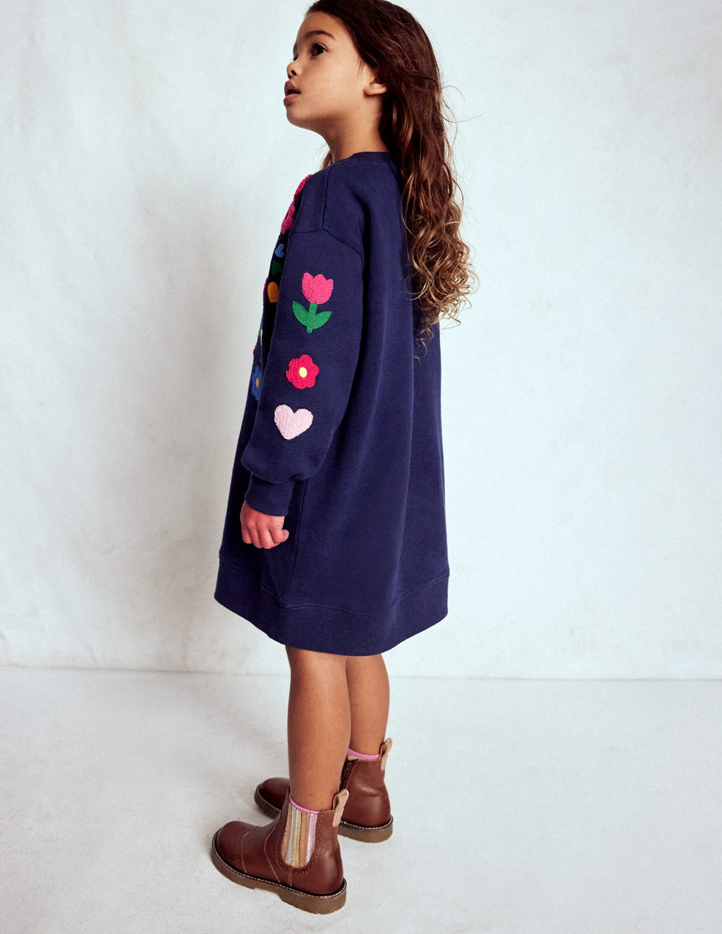 Relaxed Sweatshirt Dress-College Navy Birds