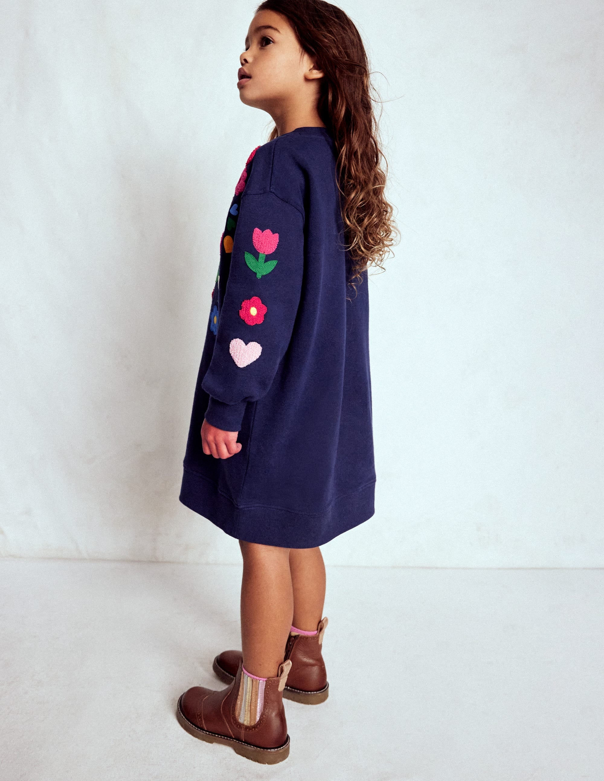 Relaxed Sweatshirt Dress-College Navy Birds