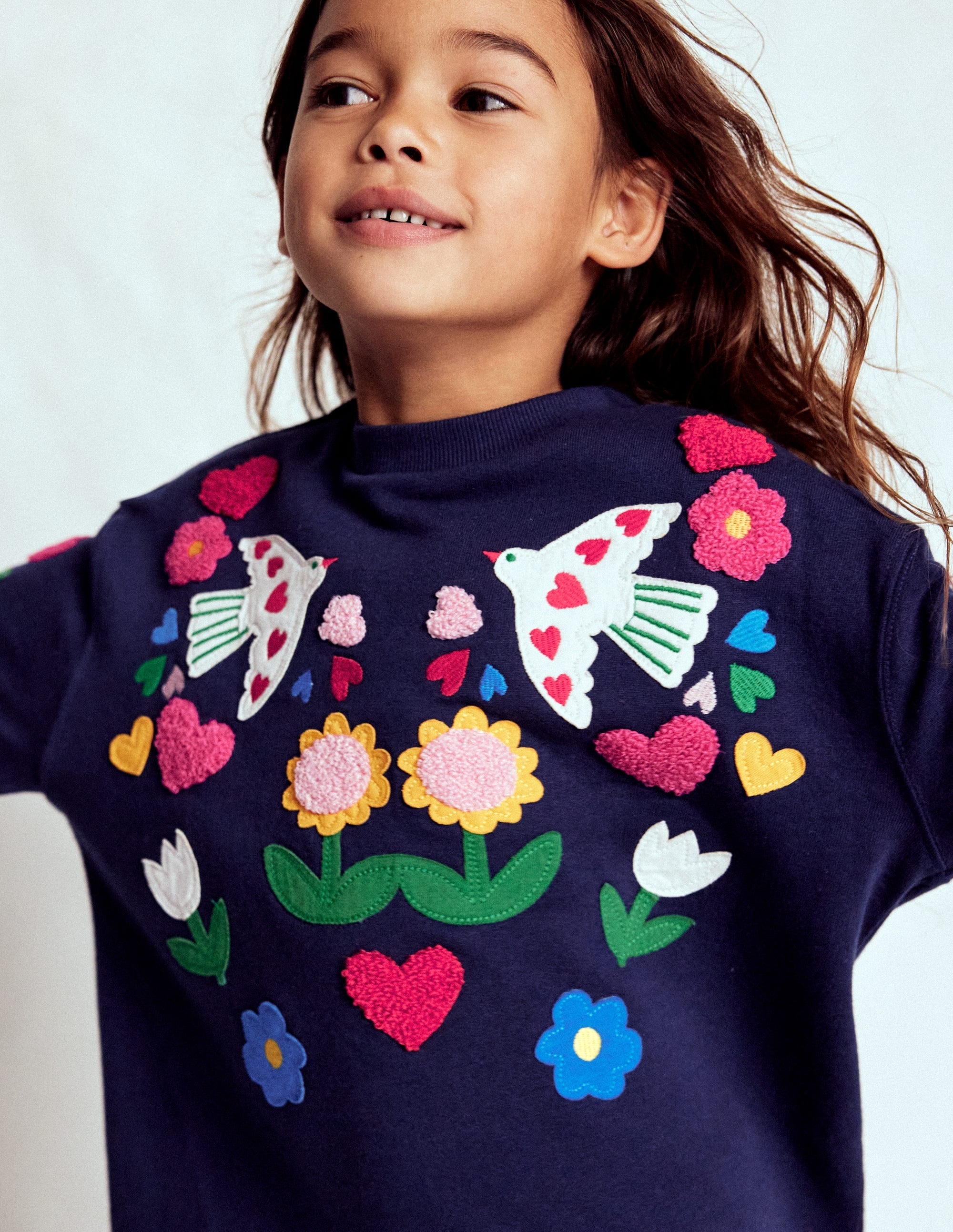 Relaxed Sweatshirt Dress-College Navy Birds