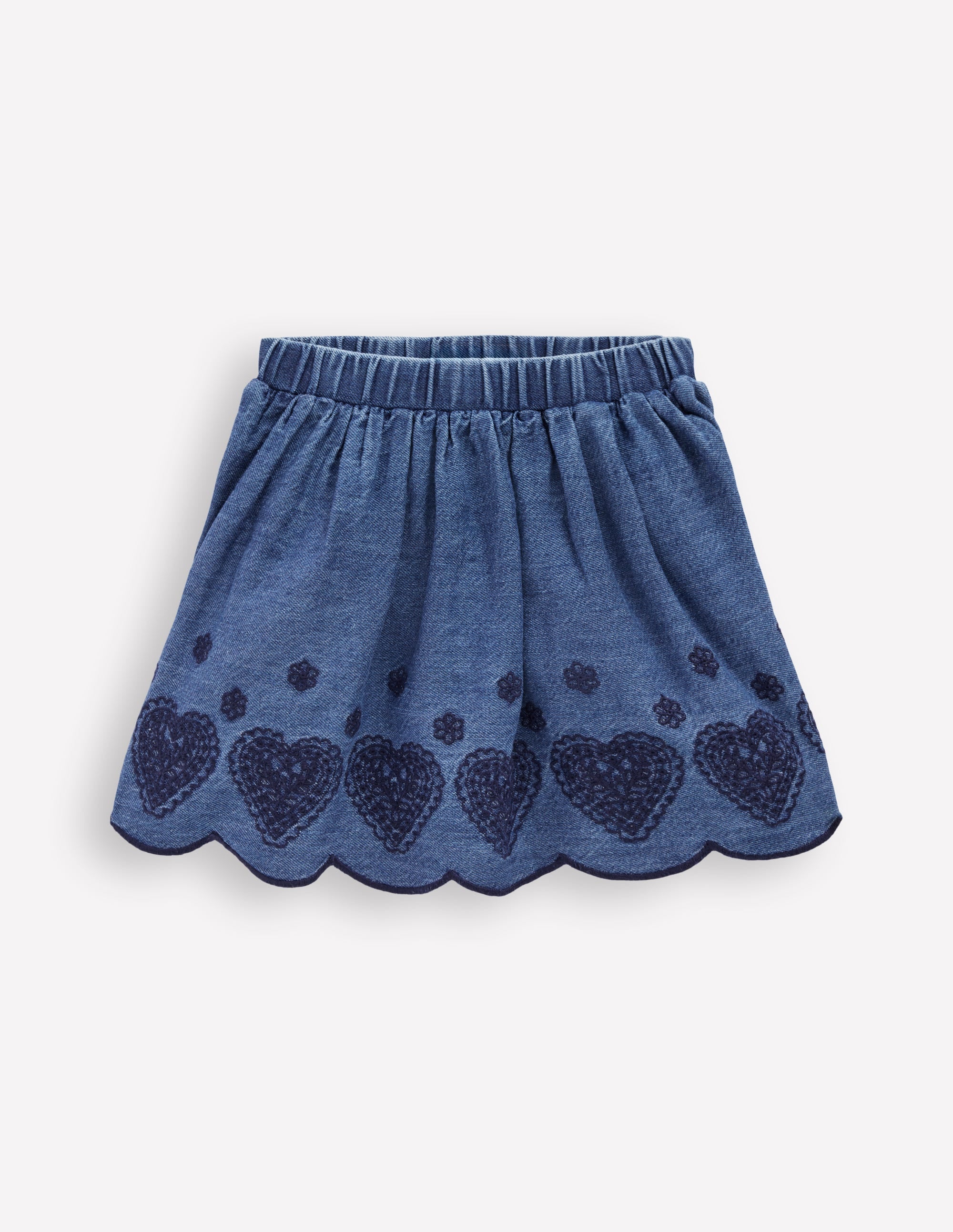 Embroidered Pull-on Skirt-Chambray