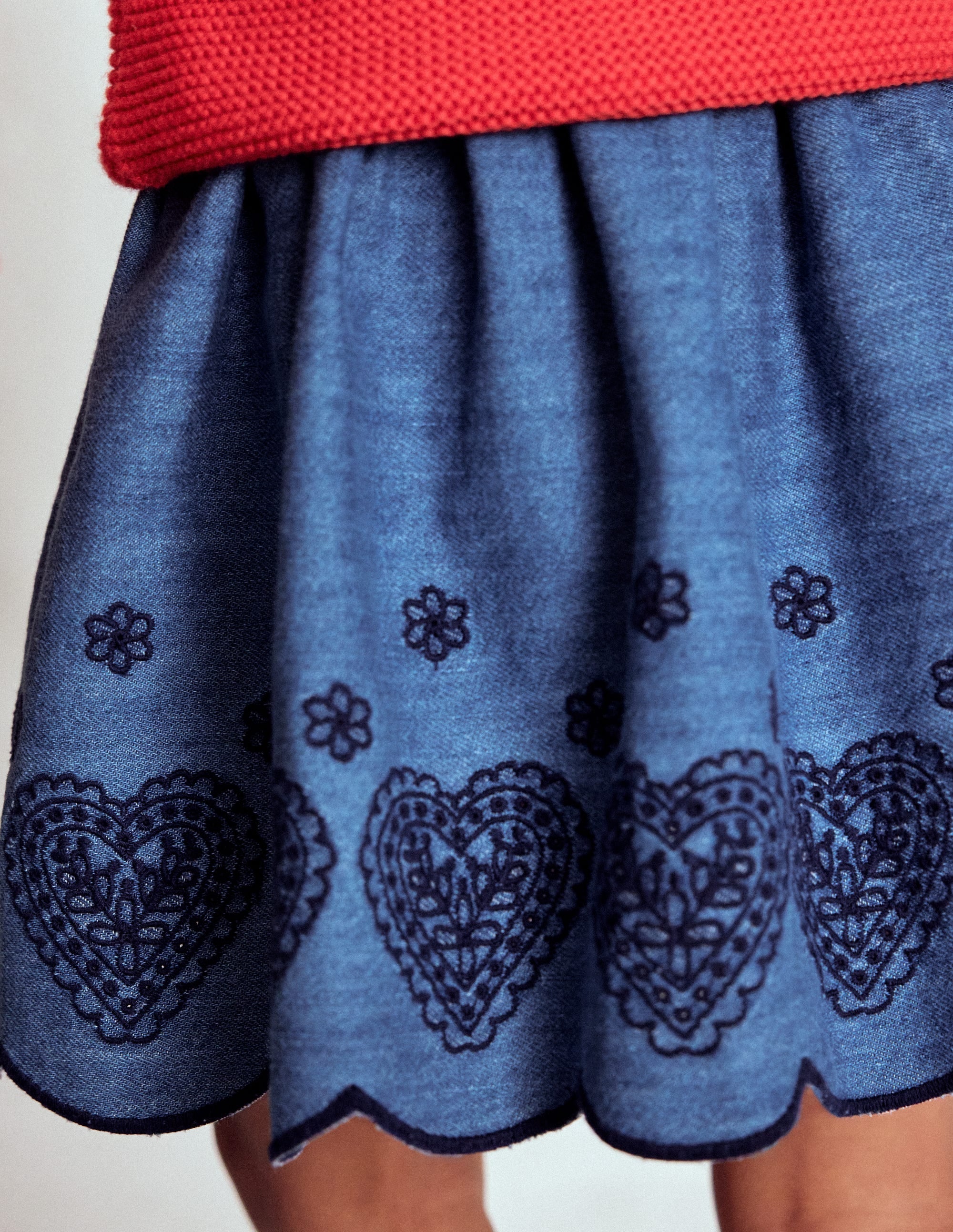 Embroidered Pull-on Skirt-Chambray