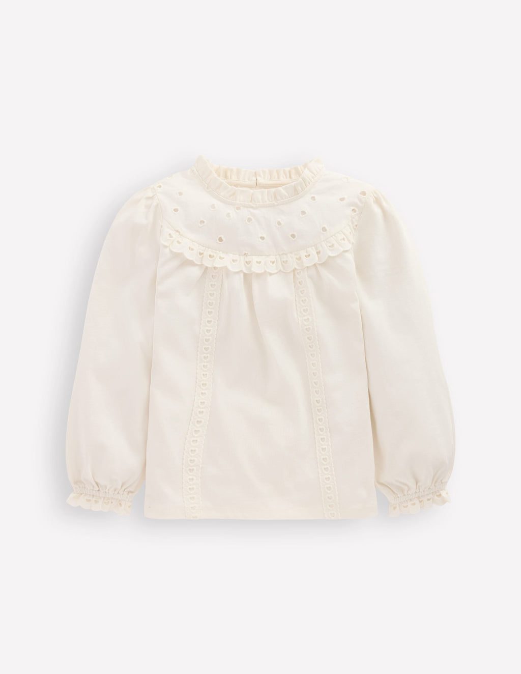 Jersey Heart Broderie Top-Soft Ivory