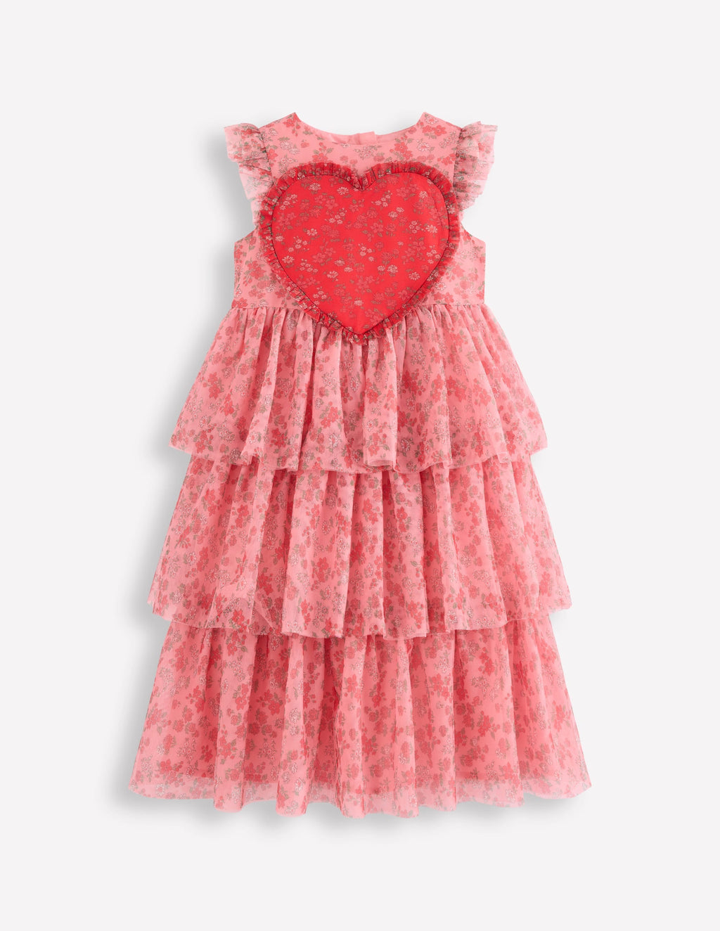 Heart Tulle Dress-Salmon Pink Meadow Floral