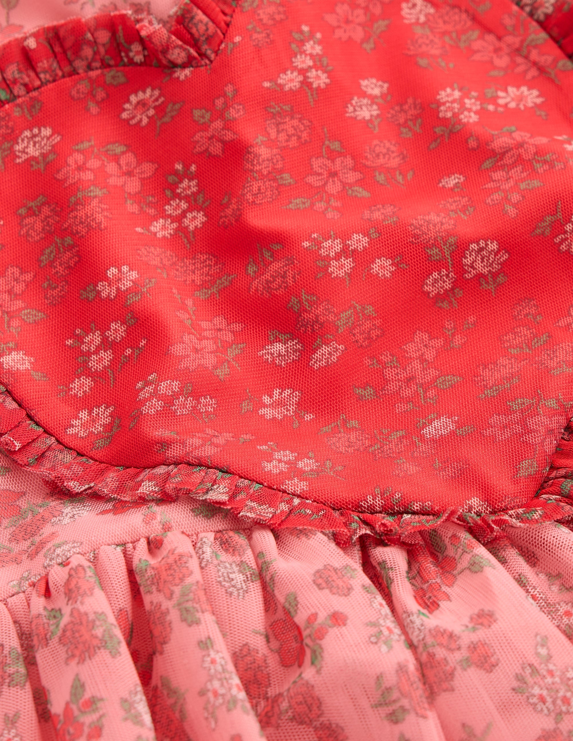 Heart Tulle Dress-Salmon Pink Meadow Floral