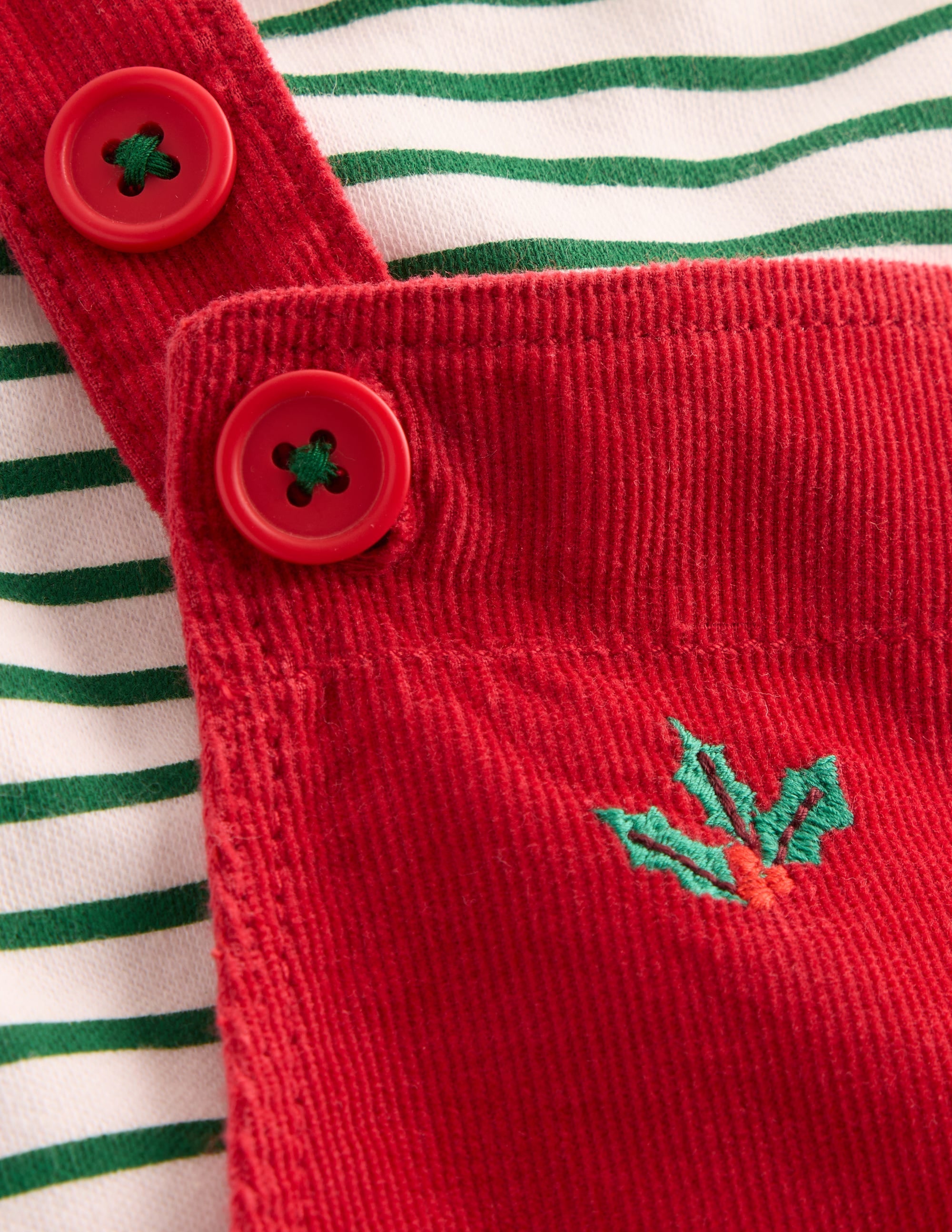 Novelty Cord Overalls Set-Red Christmas Embroidery