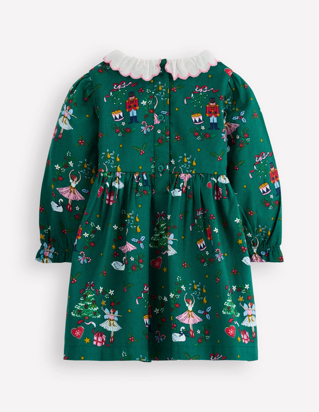 Smocked Party Dress-Alpine Green Festive
