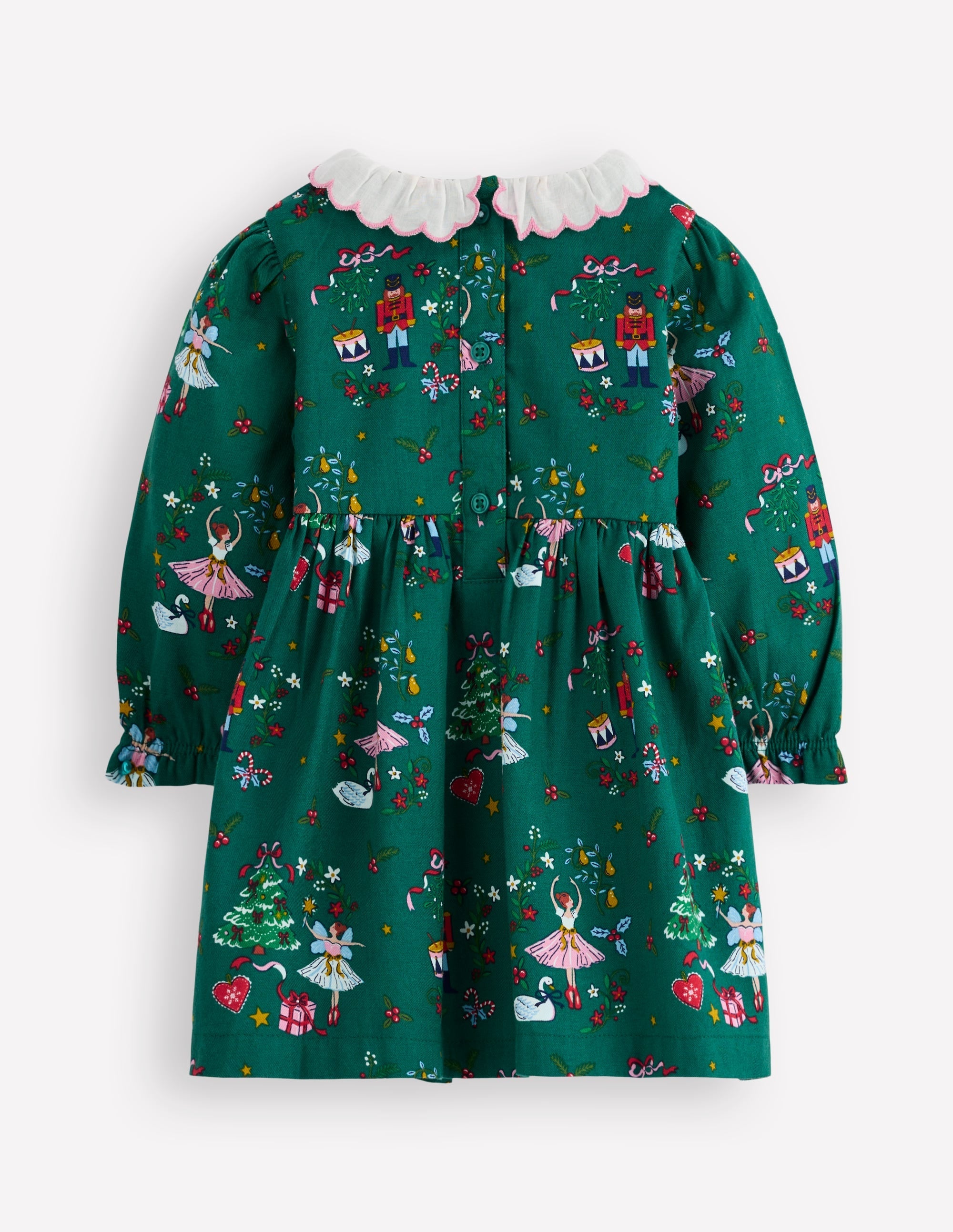 Smocked Party Dress-Alpine Green Festive