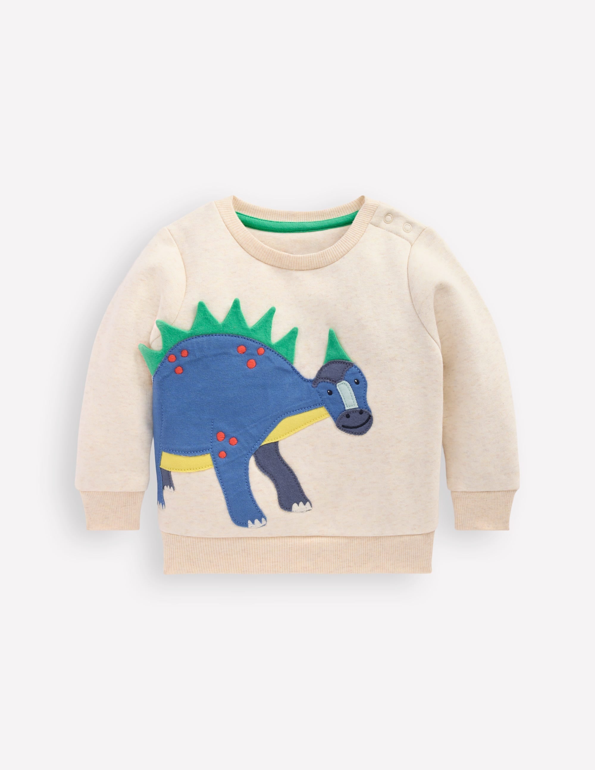 Boys Appliqué Sweatshirt-Oatmeal Marl Dinosaur