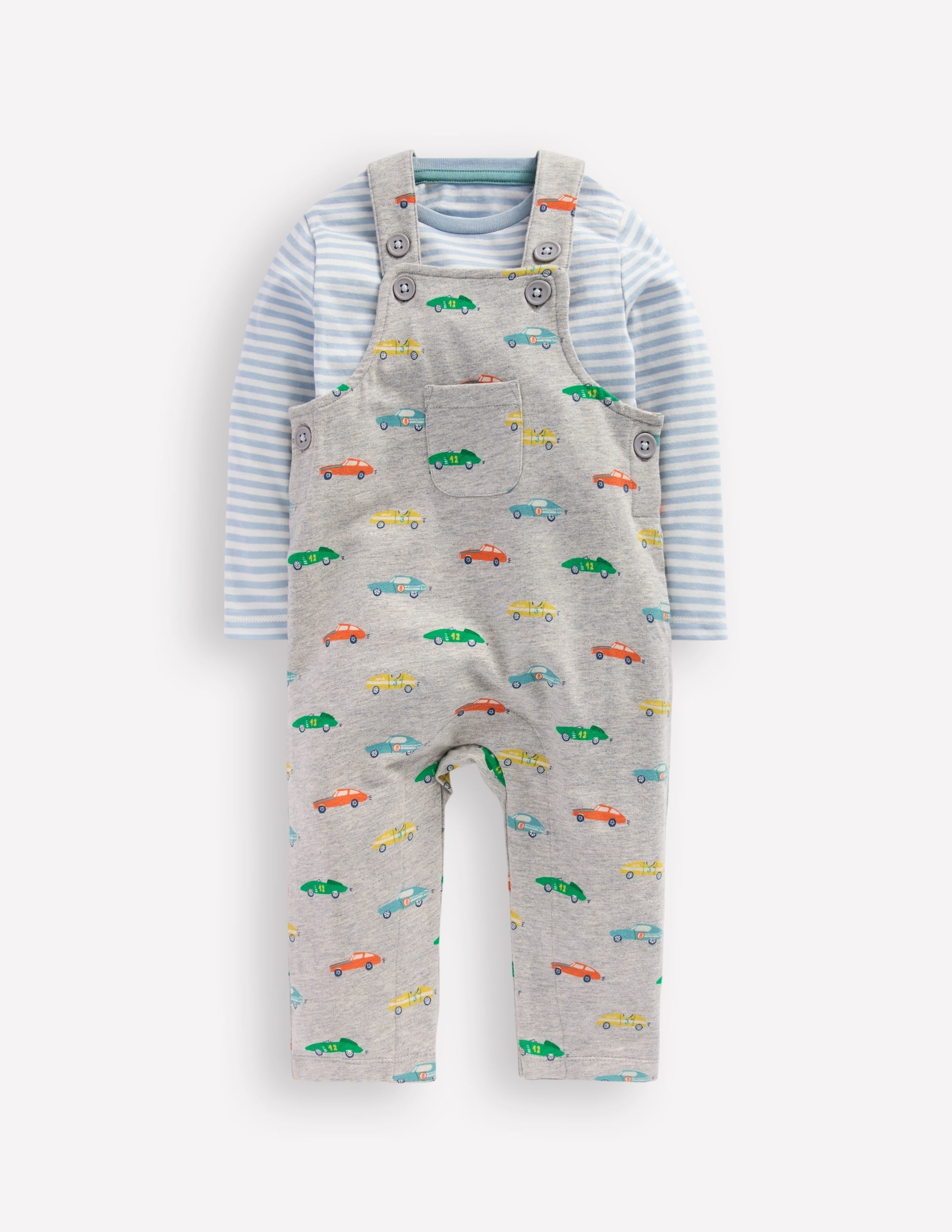 Jersey Overalls Set-Grey Marl Cars