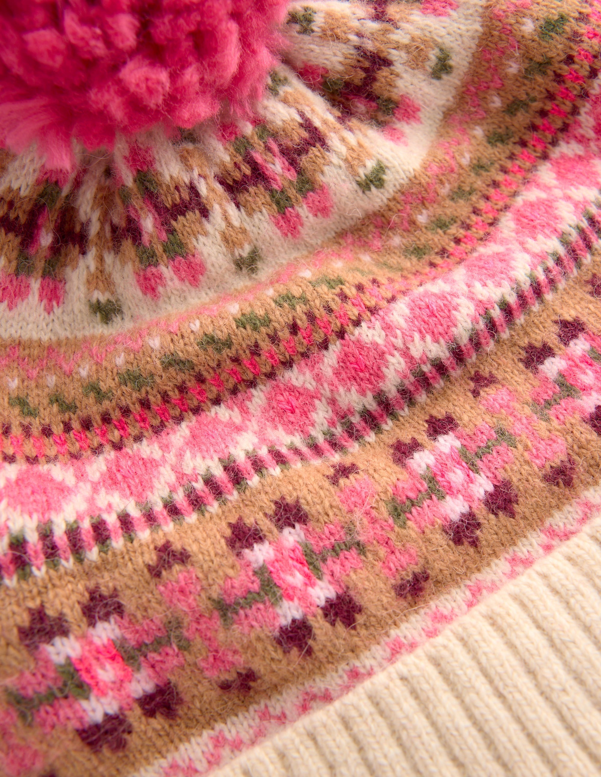 Edie Fair Isle Beanie-Pink
