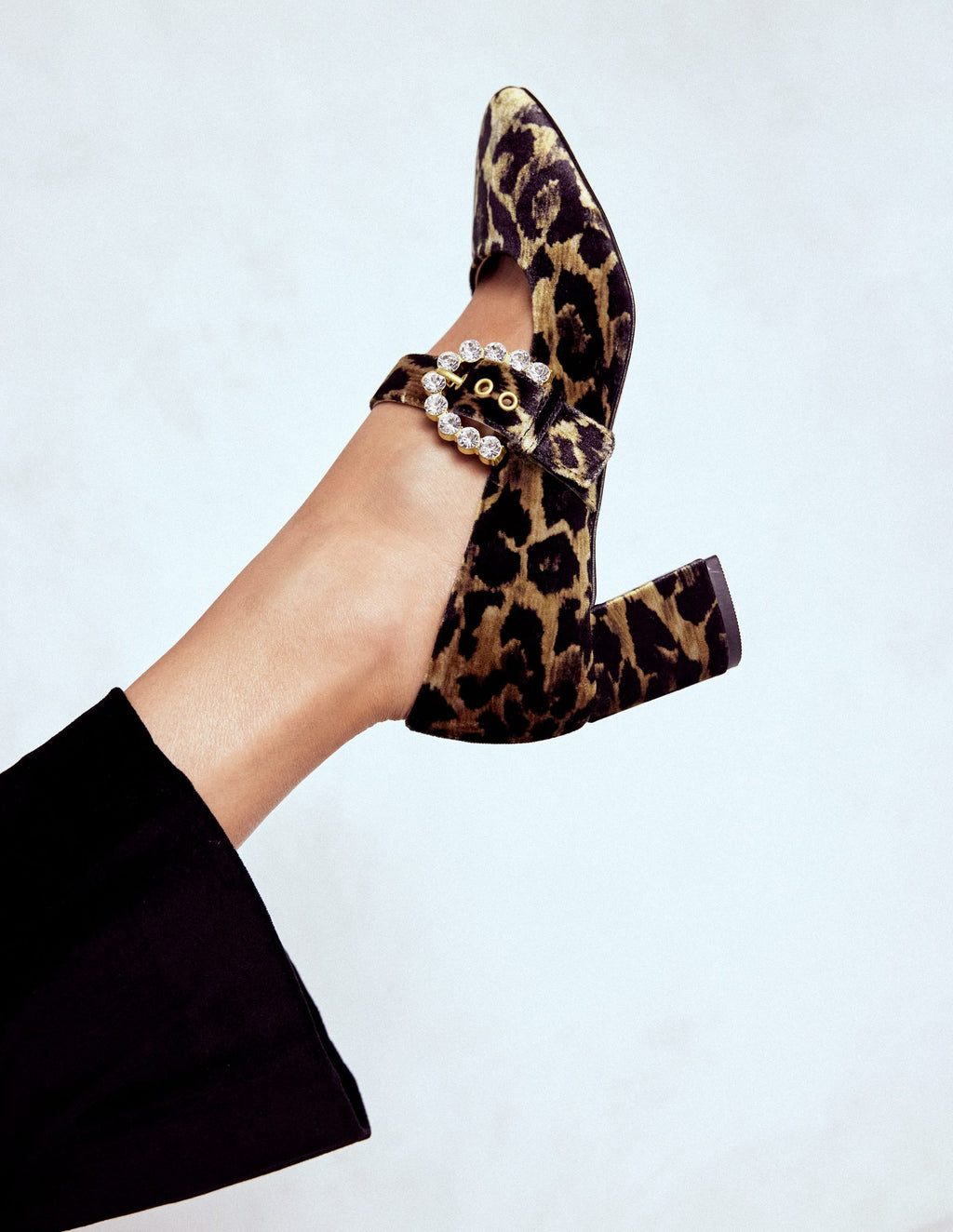 Heeled Buckle Mary Janes-Leopard
