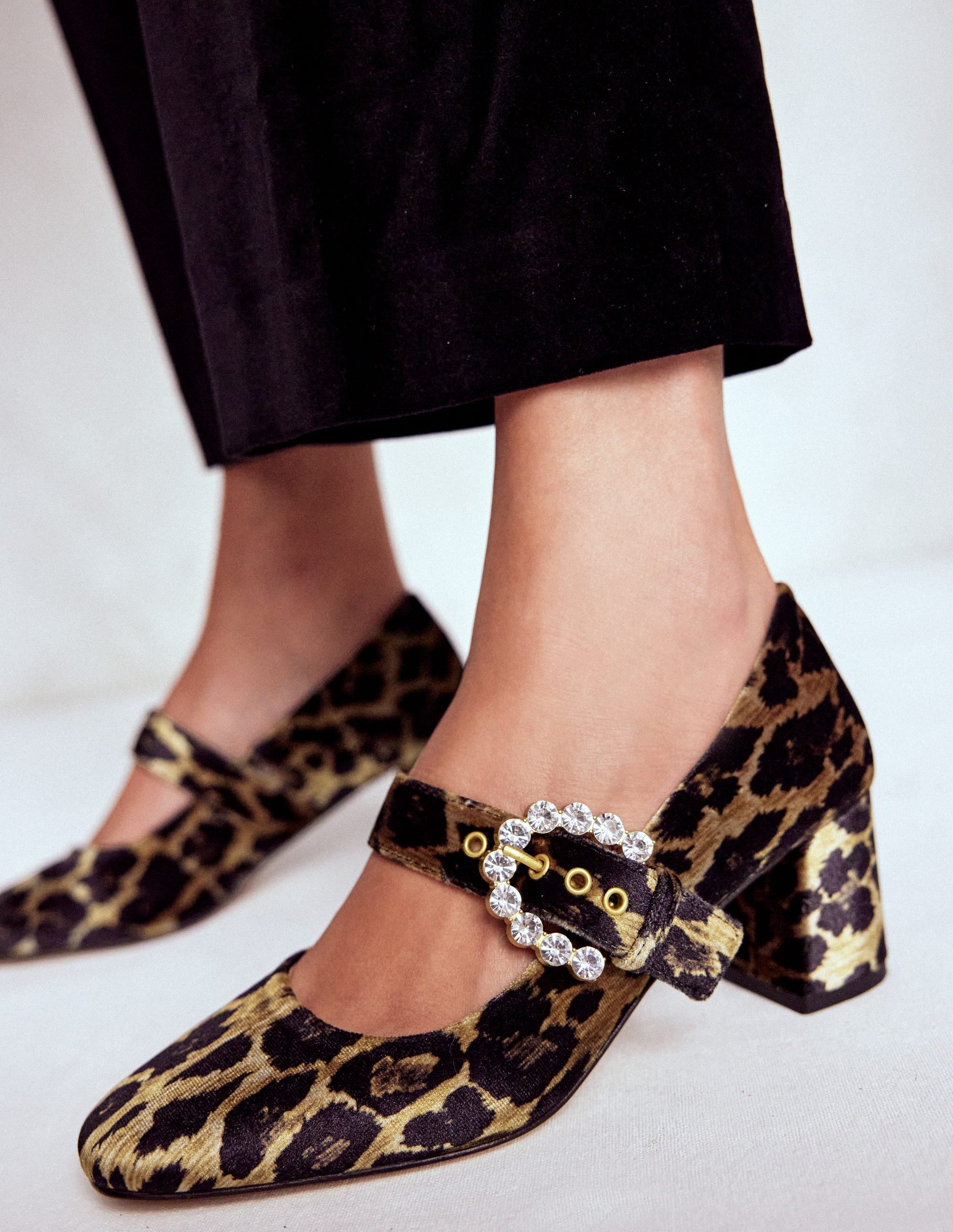 Heeled Buckle Mary Janes-Leopard