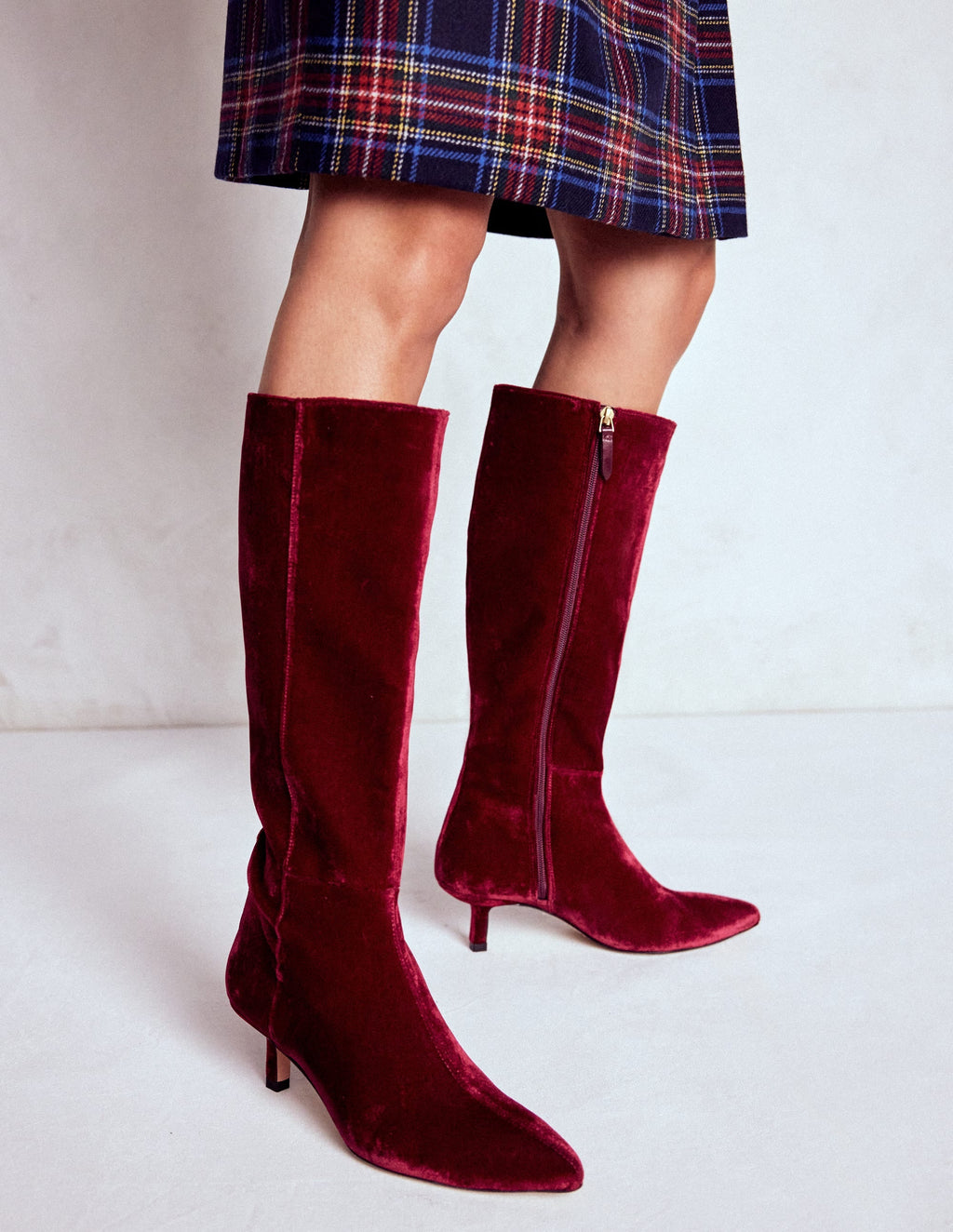 Kitten Heel Knee High Boots-Ruby Red