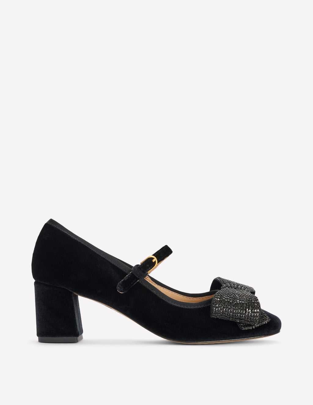 Embellished Bow Block Heels-Black