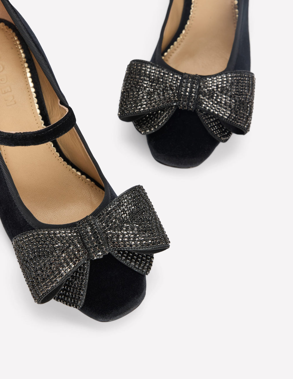 Embellished Bow Block Heels-Black