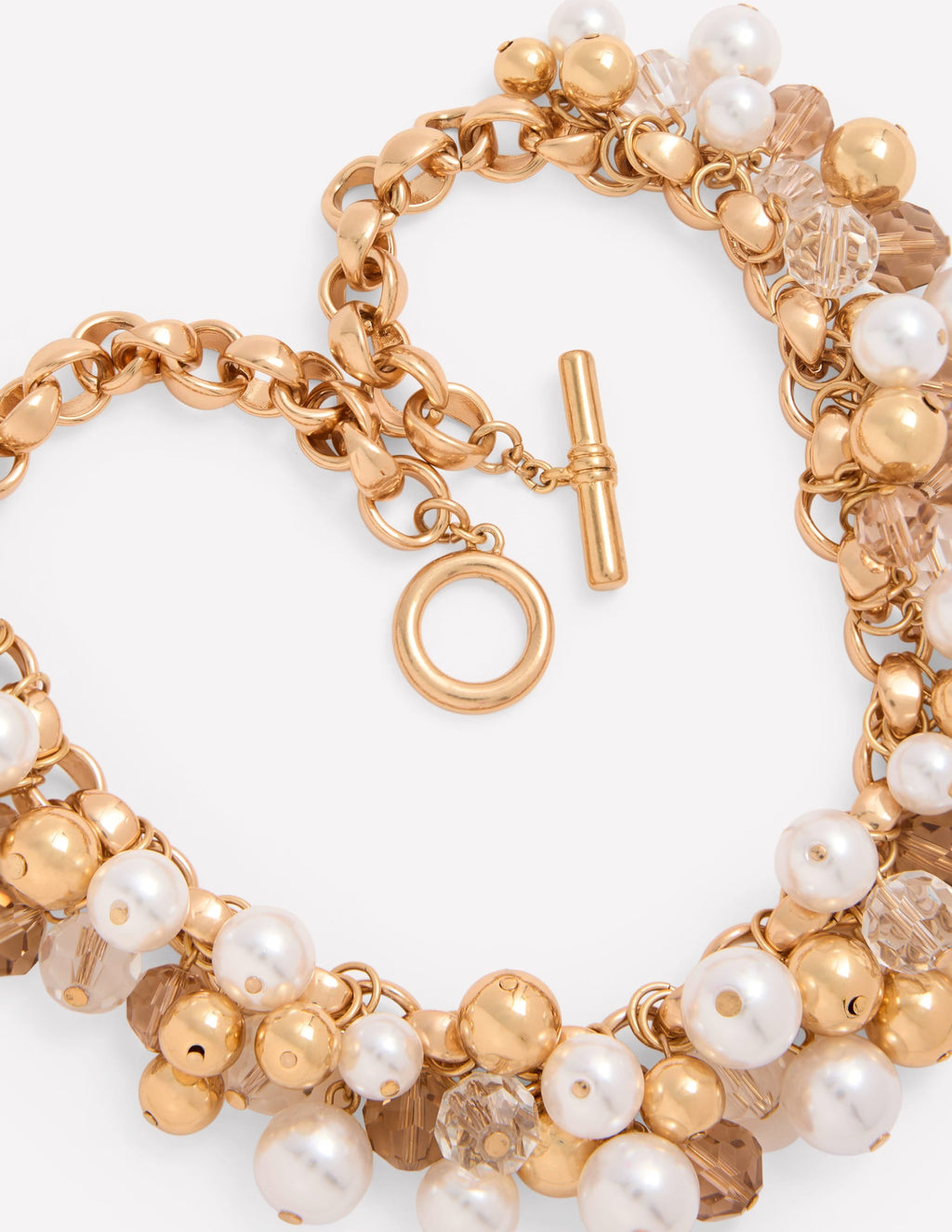 Beaded Jewel Necklace-Gold Colour/Faux Pearl