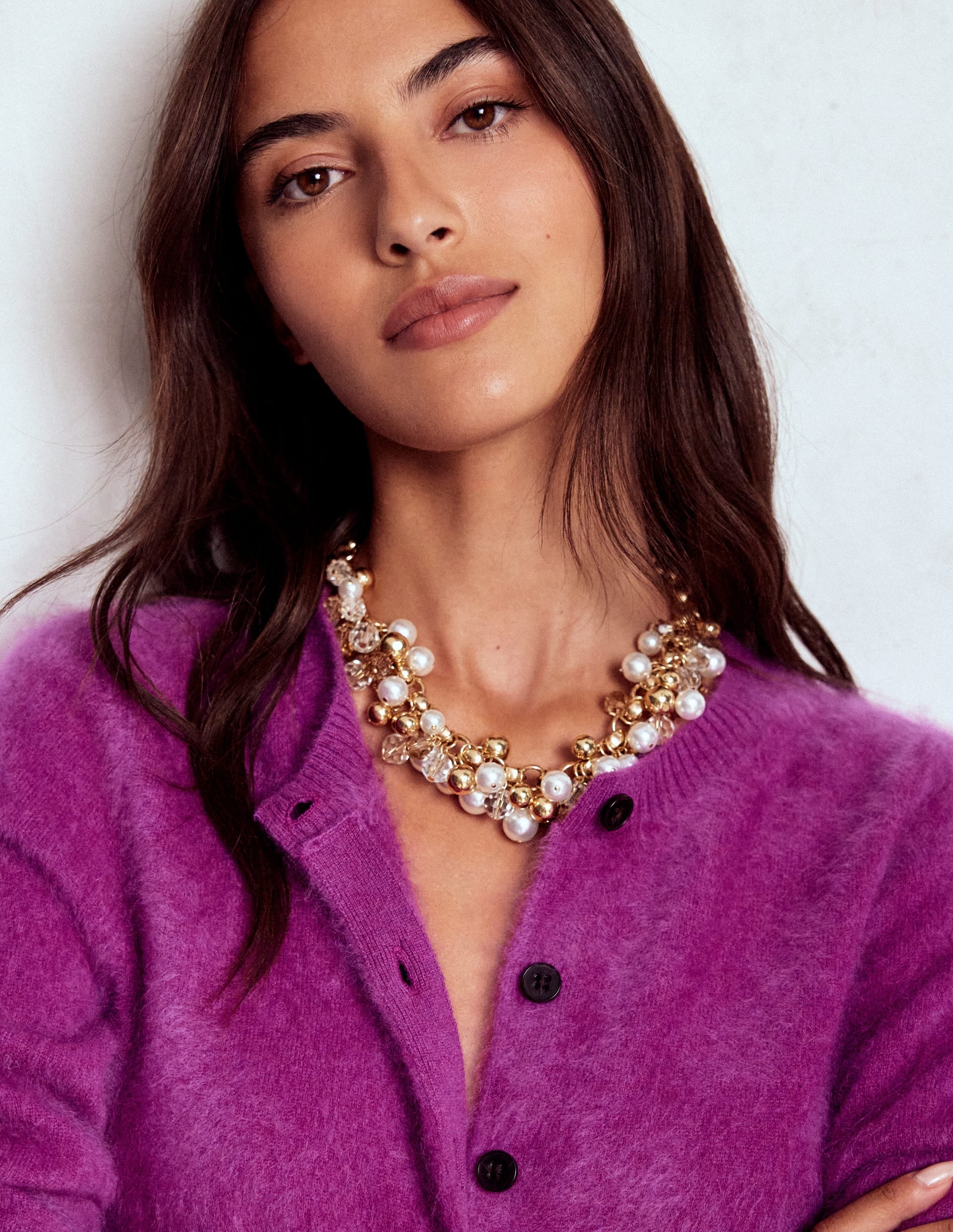 Beaded Jewel Necklace-Gold Colour/Faux Pearl