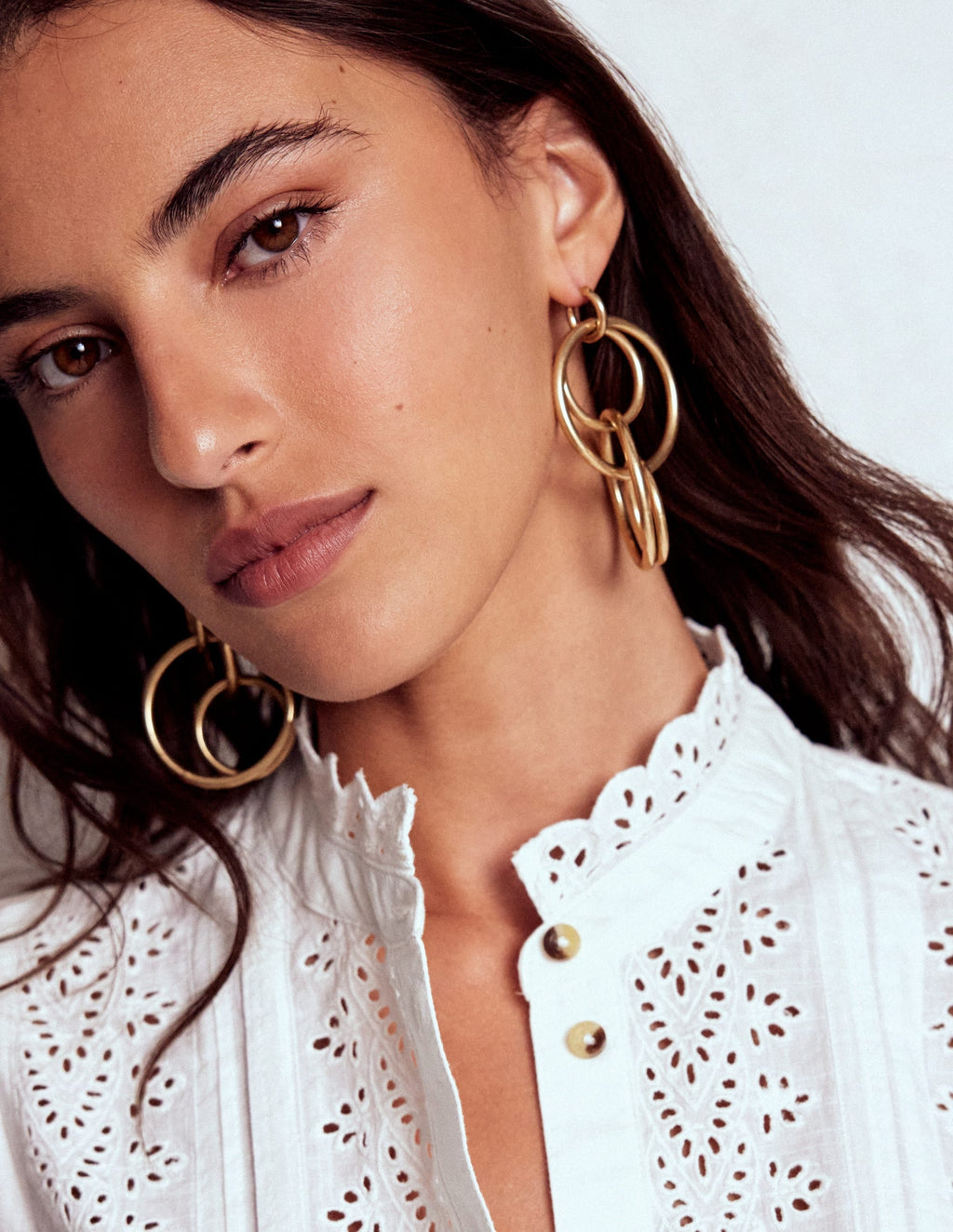 Multi Ring Drop Earrings-Gold Colour