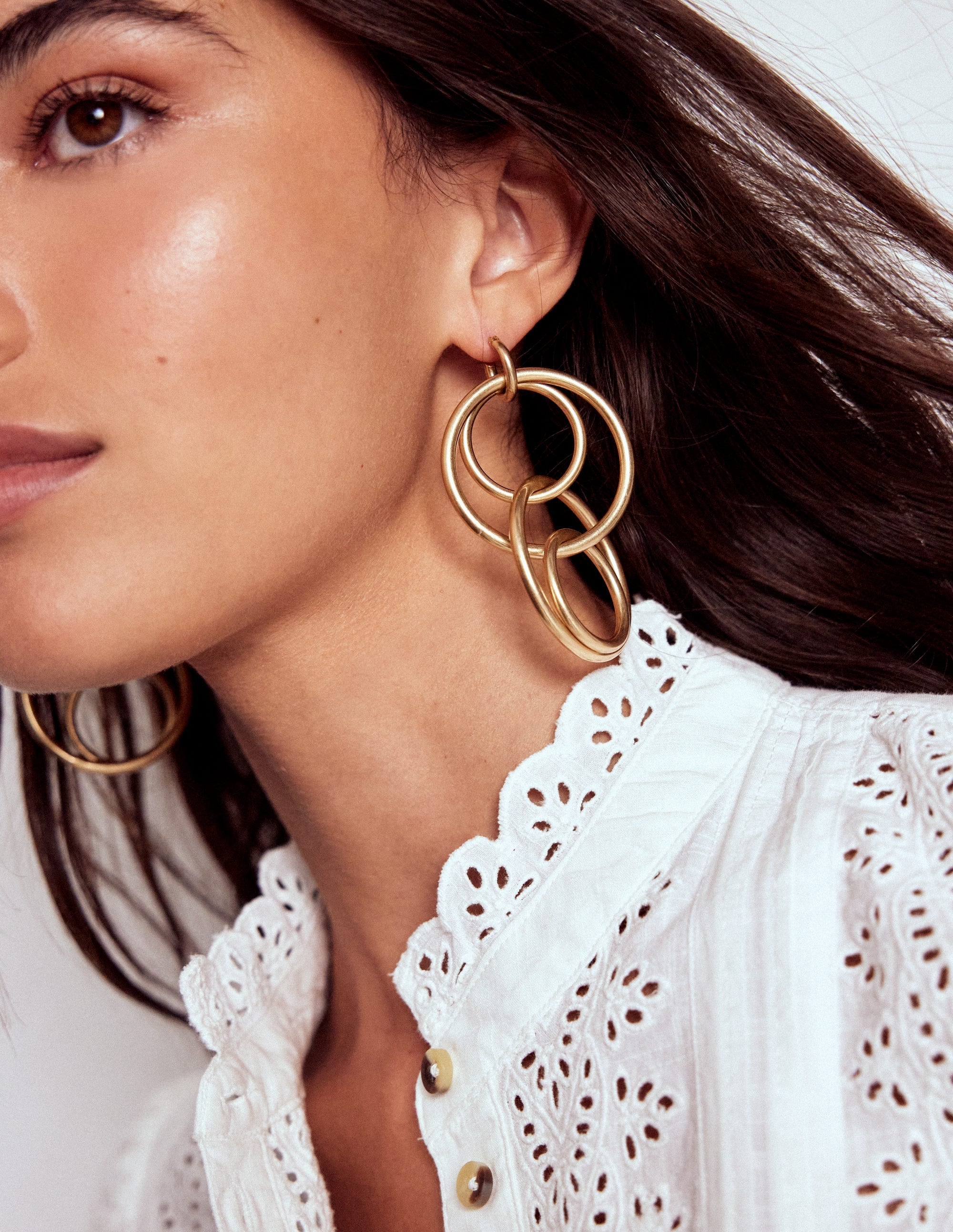 Multi Ring Drop Earrings-Gold Colour