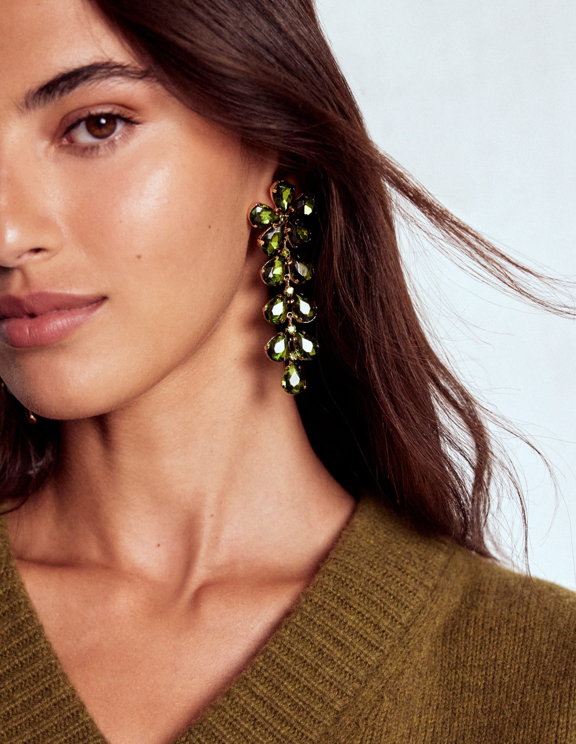 Statement Jewel Drop Earrings-Green
