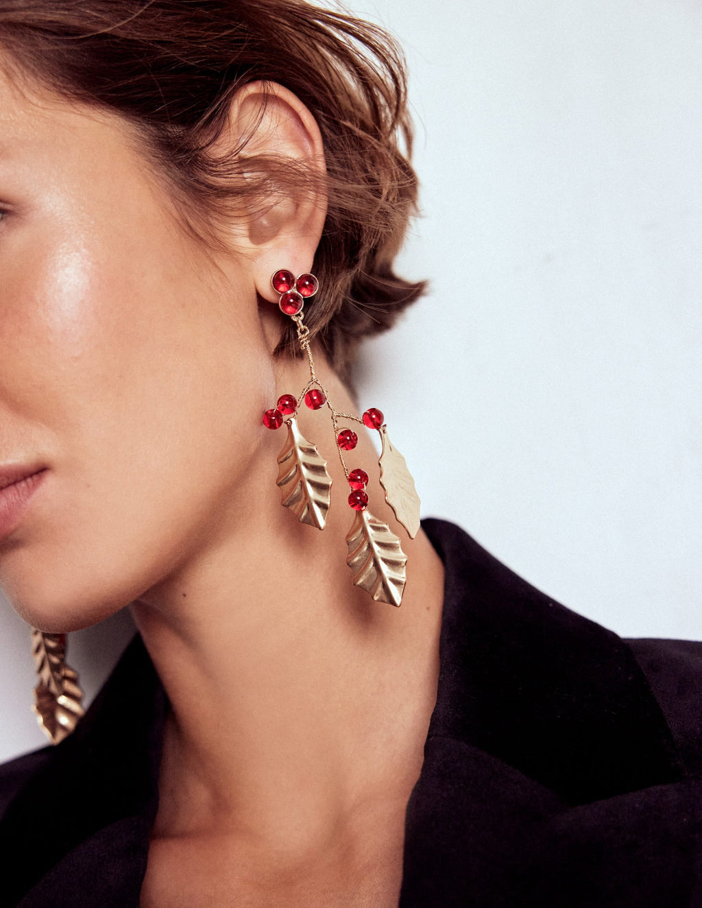 Festive Metal Earrings-Red