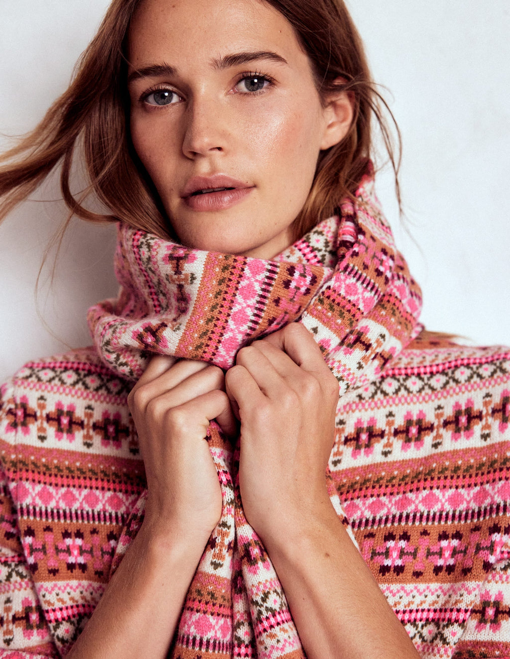 Fair Isle Scarf-Pink