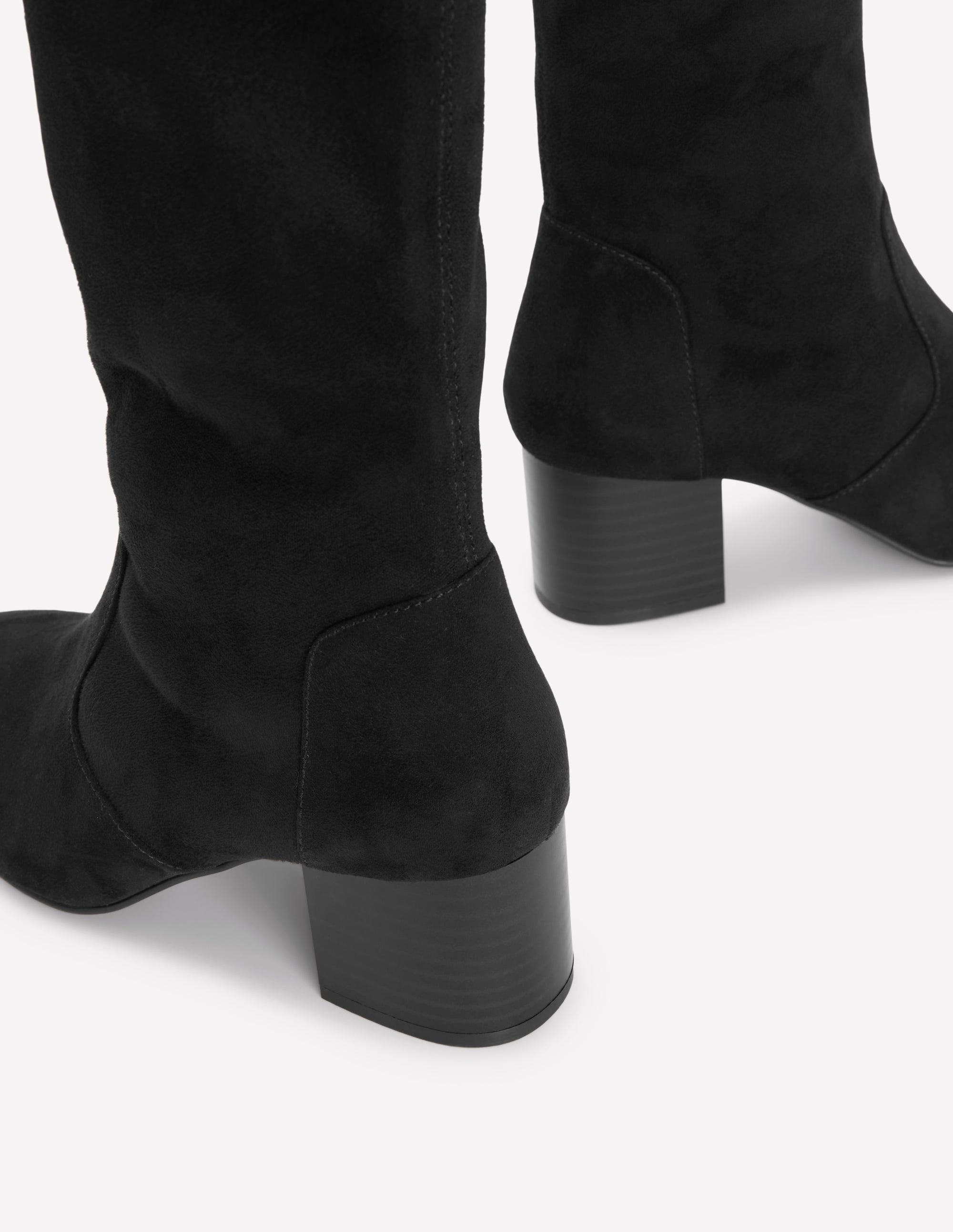 Block Heel Stretch Boots-Black