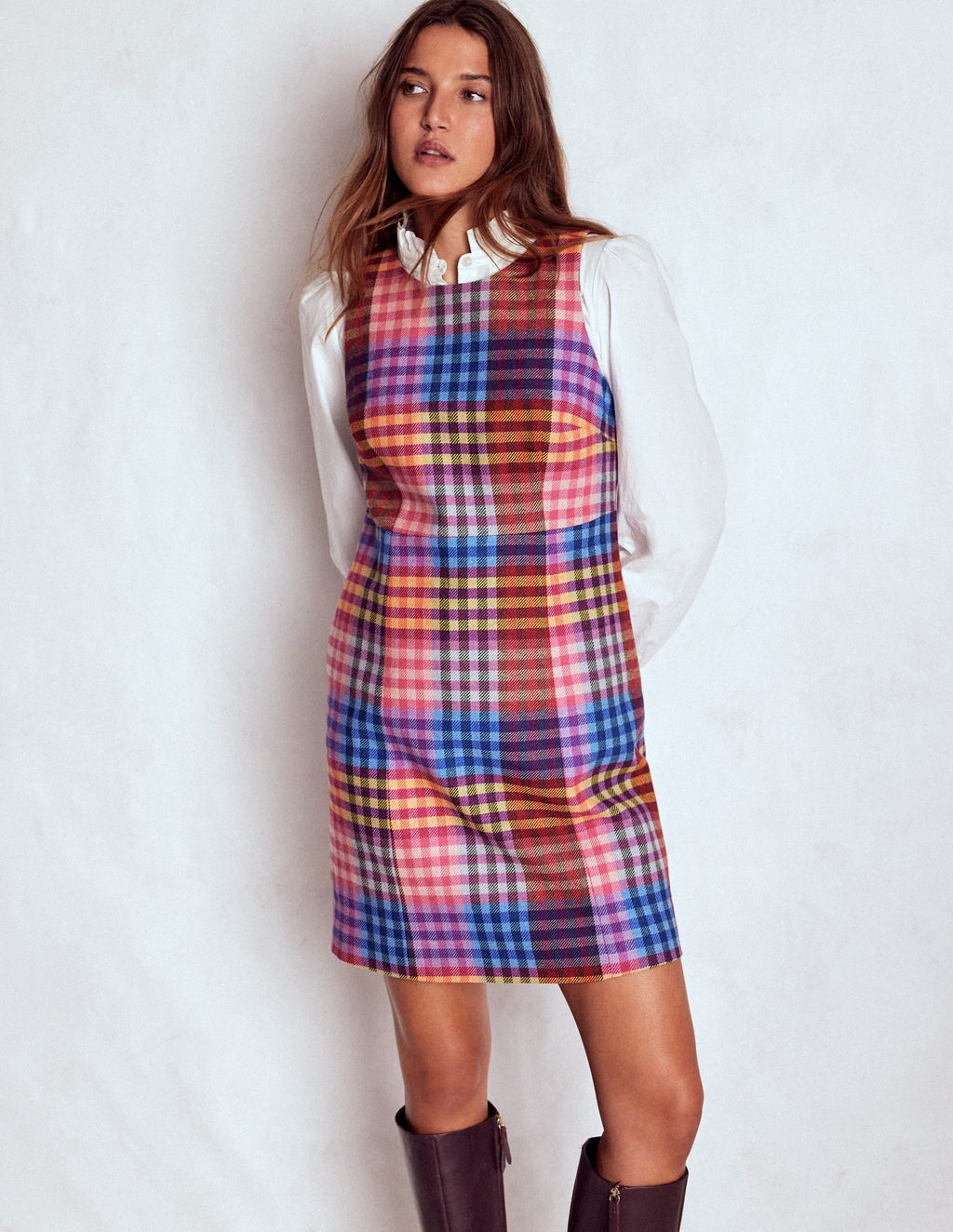 Annie Check Shift Dress-Rainbow Multigingham