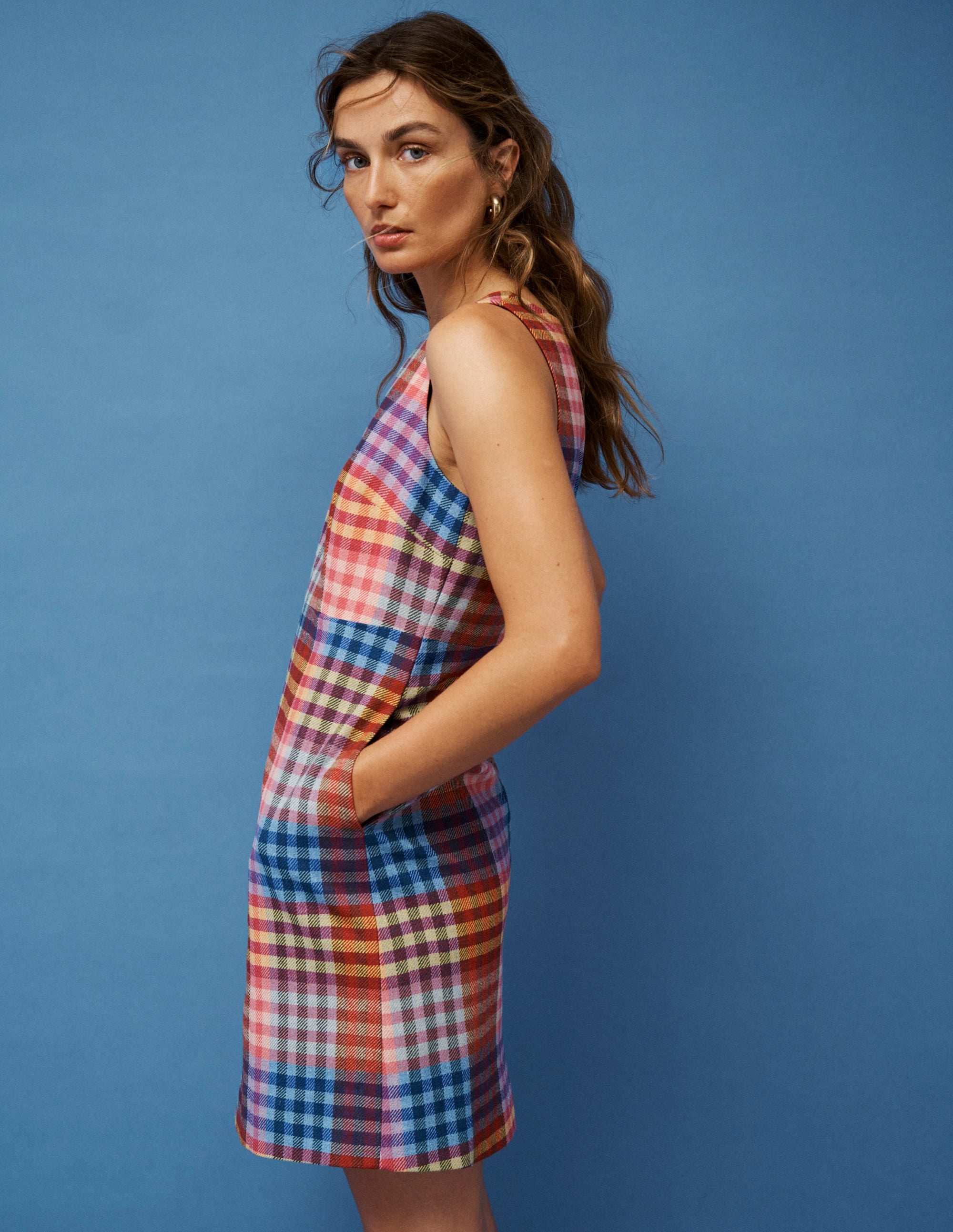Annie Check Shift Dress-Rainbow Multigingham