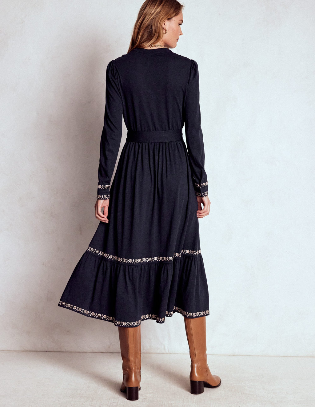 Edwina Jersey Shirt Dress-Navy