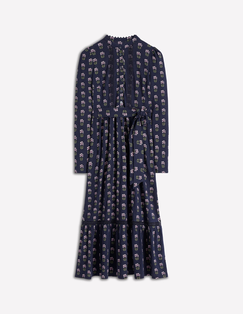Edwina Jersey Shirt Dress-French Navy, Woodblock Flower