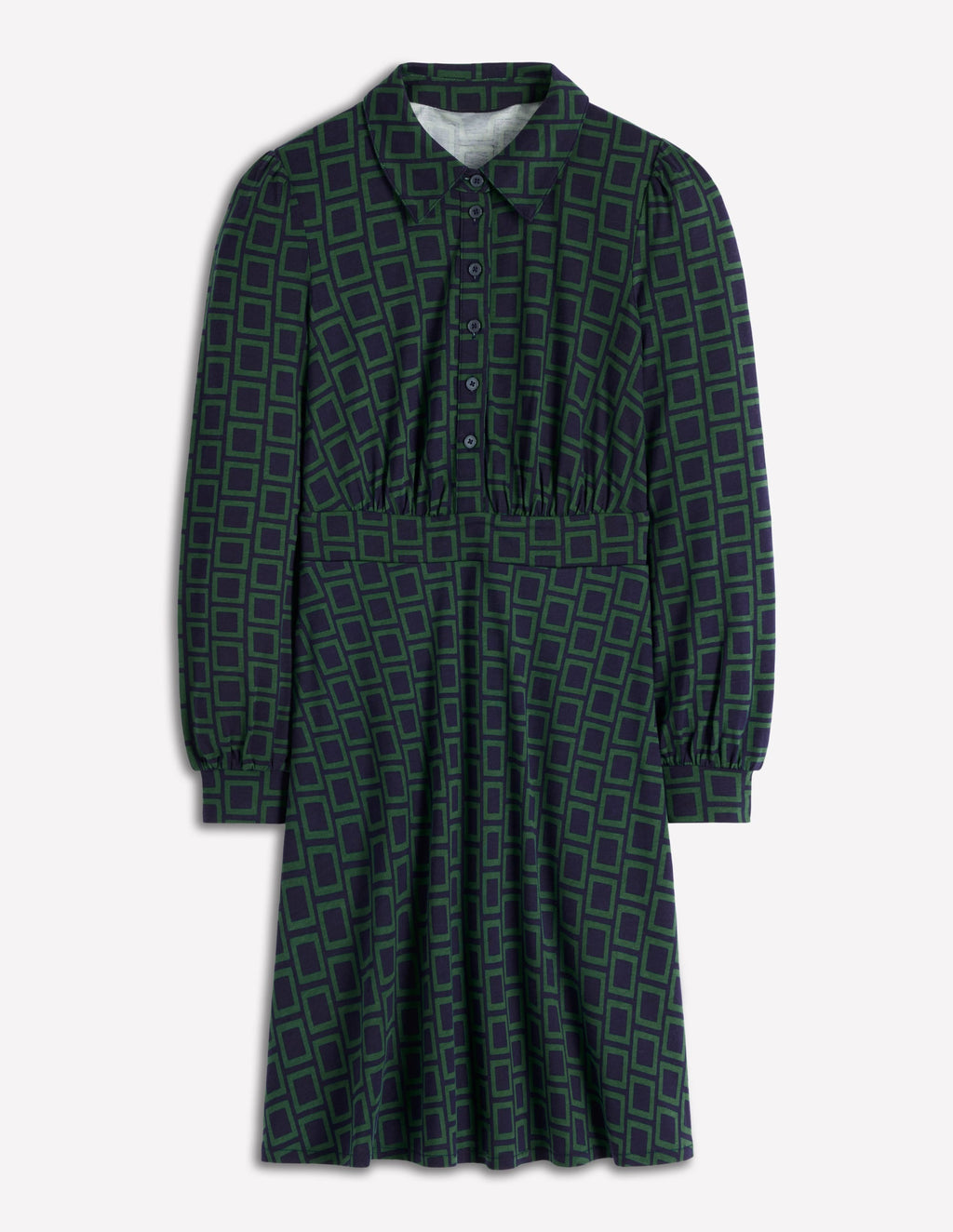 Orla Short Jersey Shirt Dress-Dark Green, Square Geometric