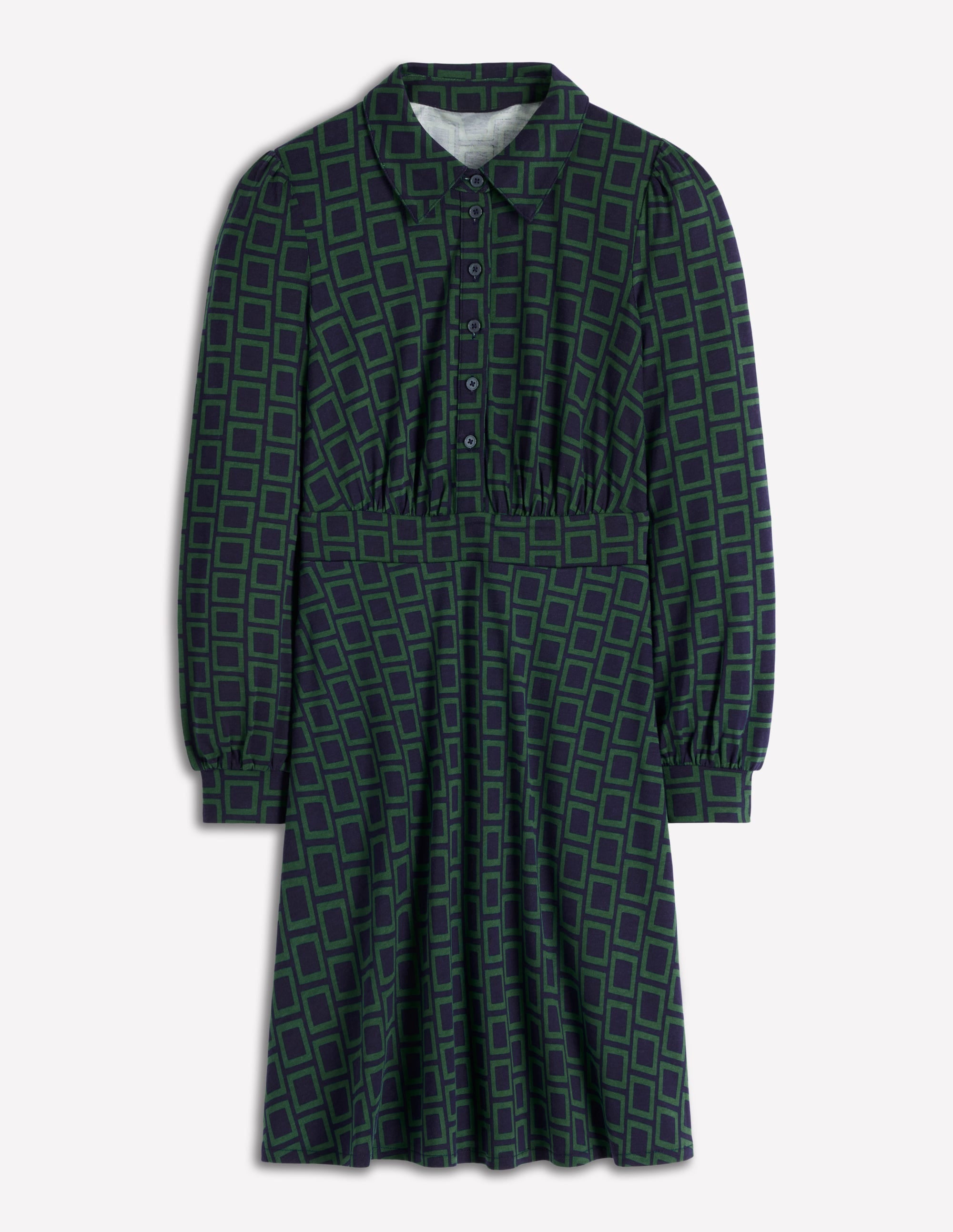 Orla Short Jersey Shirt Dress-Dark Green, Square Geometric