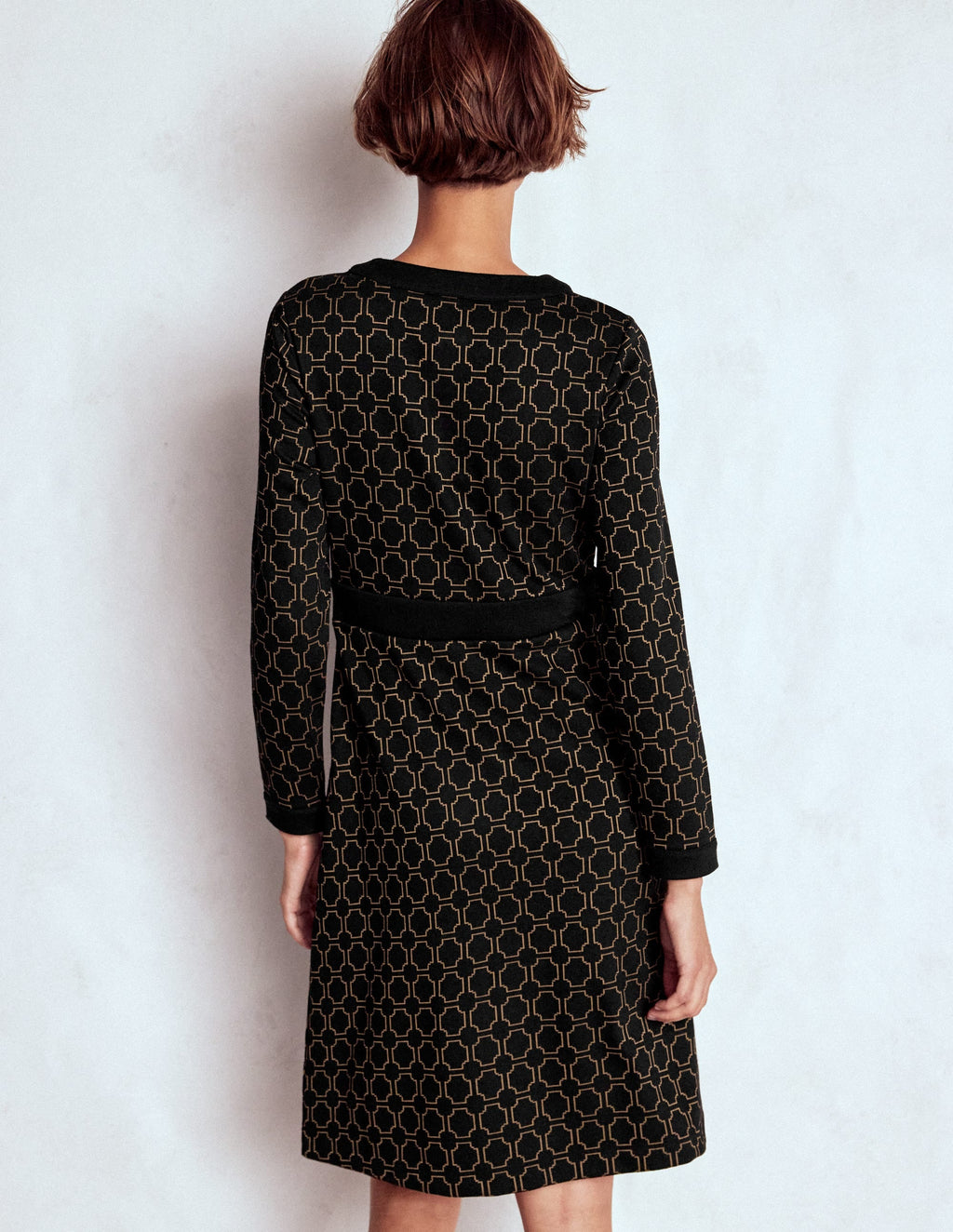Lavinia Button Shift Dress-Black/Camel Jacquard