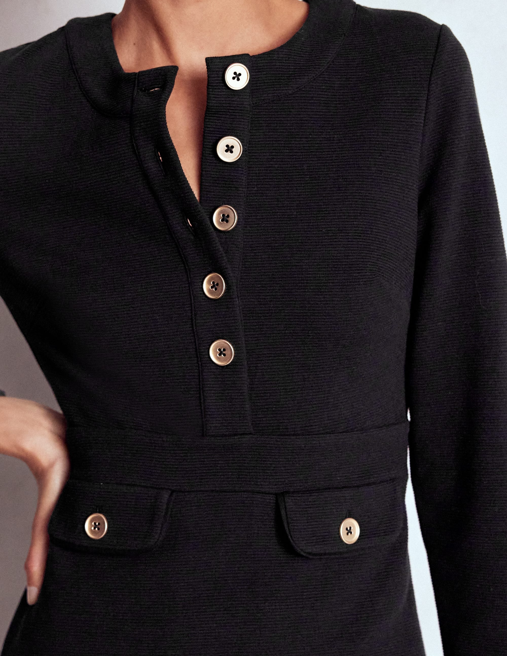 Lavinia Button Shift Dress-Black