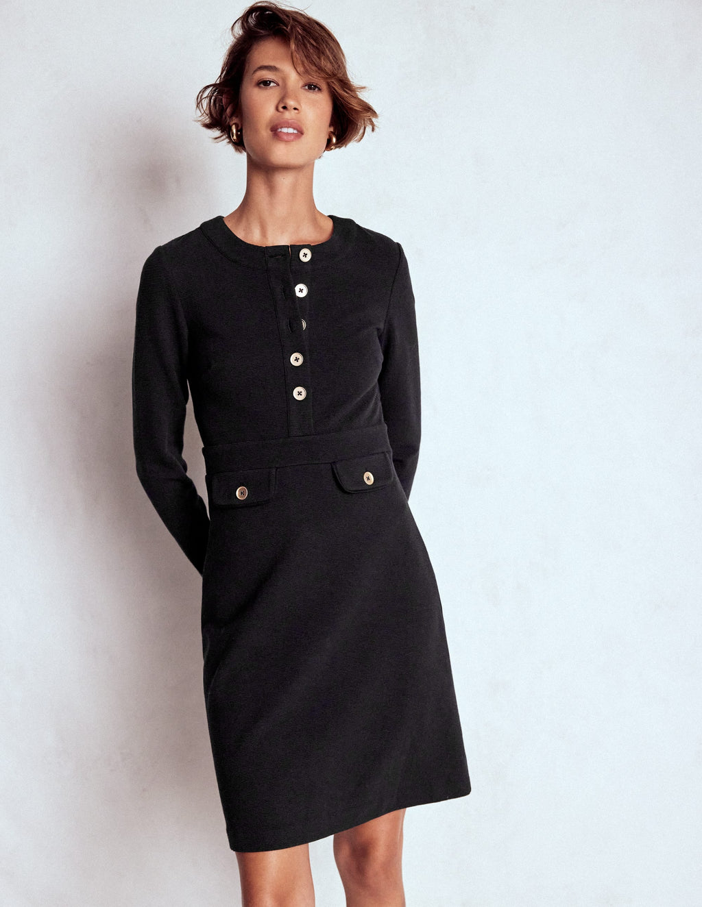 Lavinia Button Shift Dress-Black