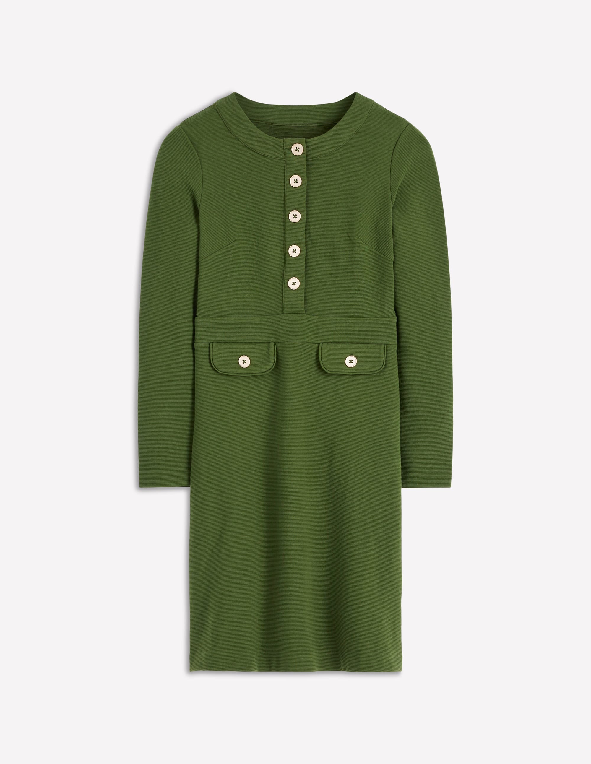 Lavinia Button Shift Dress-Douglas Fir