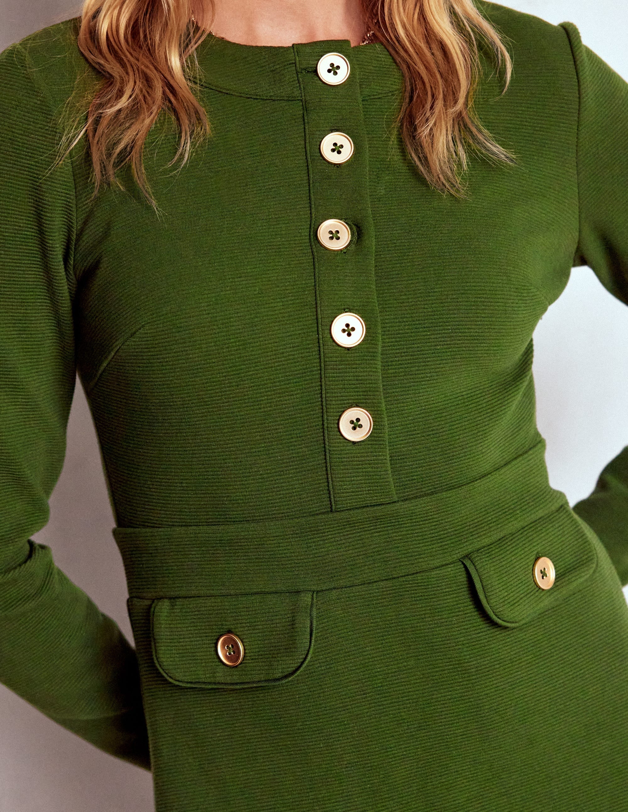 Lavinia Button Shift Dress-Douglas Fir