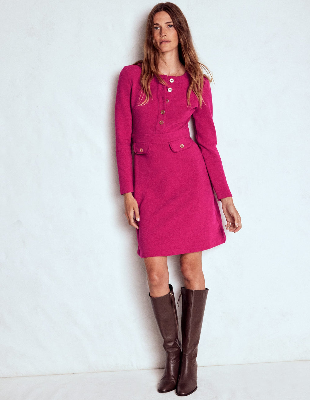 Lavinia Button Shift Dress-Vibrant Pink
