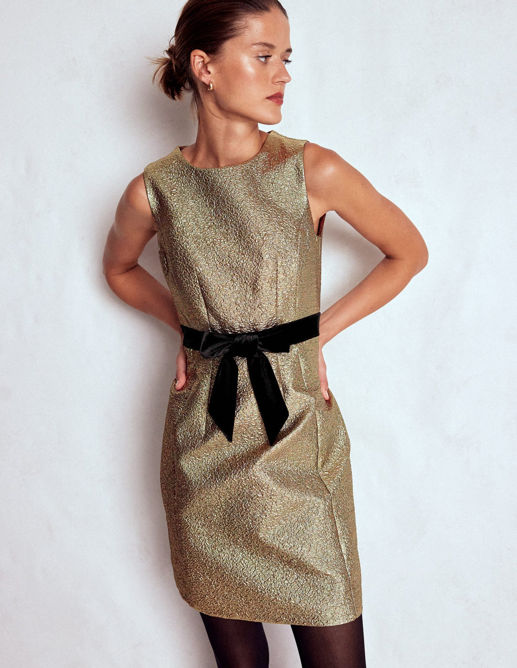 Gold Metallic Shift Dress-Gold Metallic
