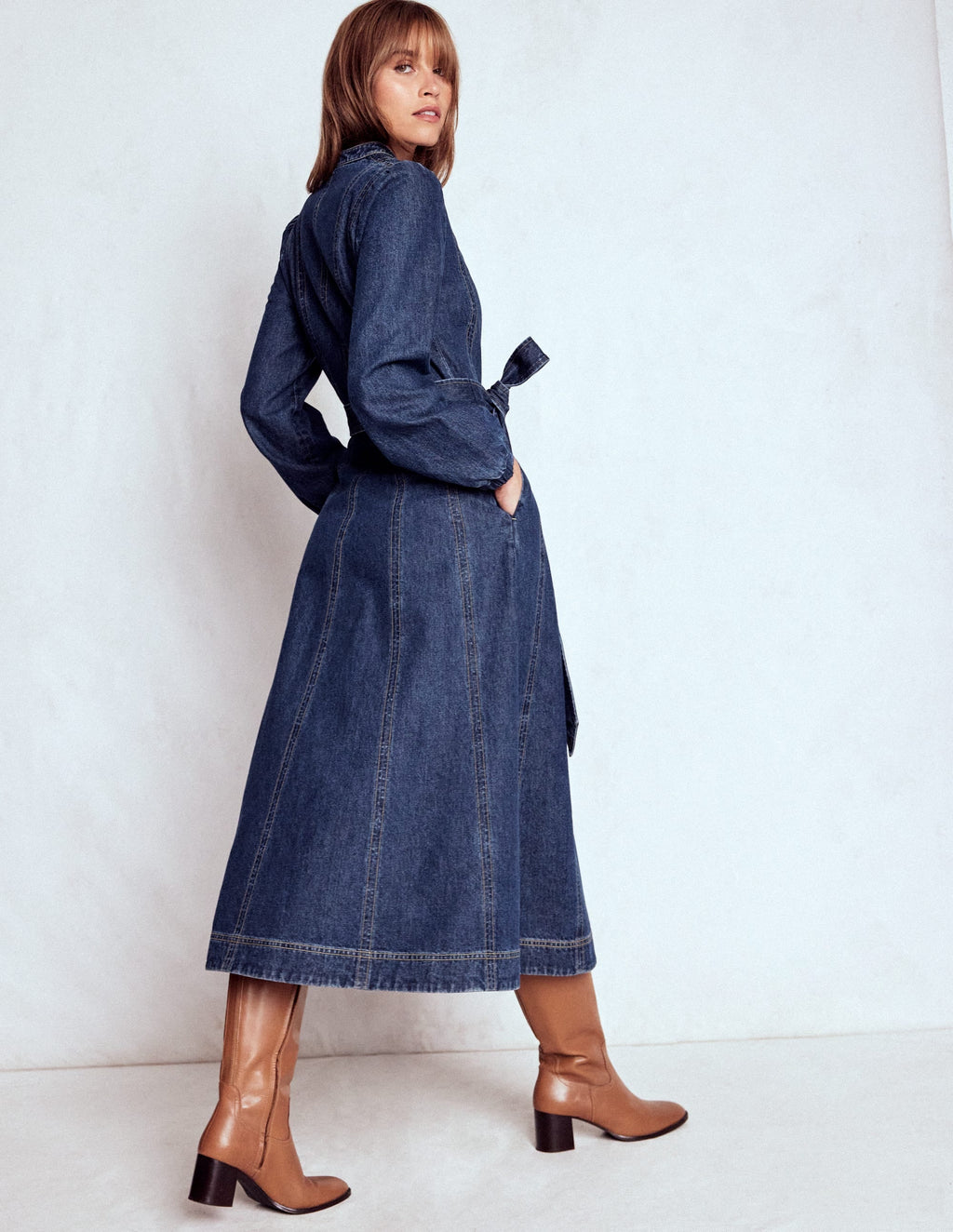 Ros Panelled Denim Midi Dress-Indigo Denim
