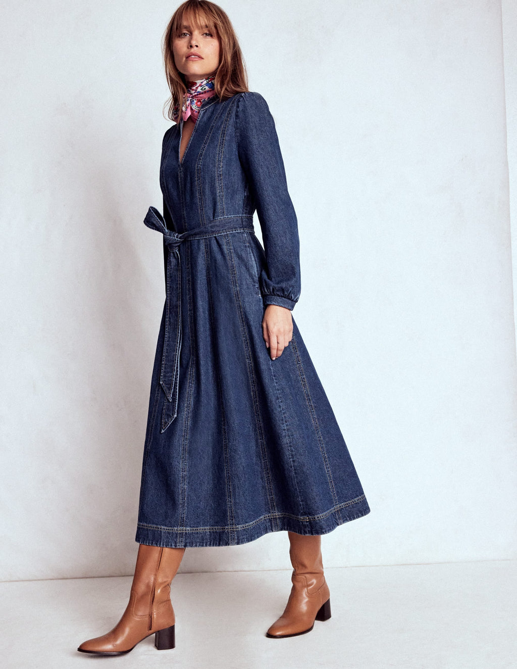 Ros Panelled Denim Midi Dress-Indigo Denim