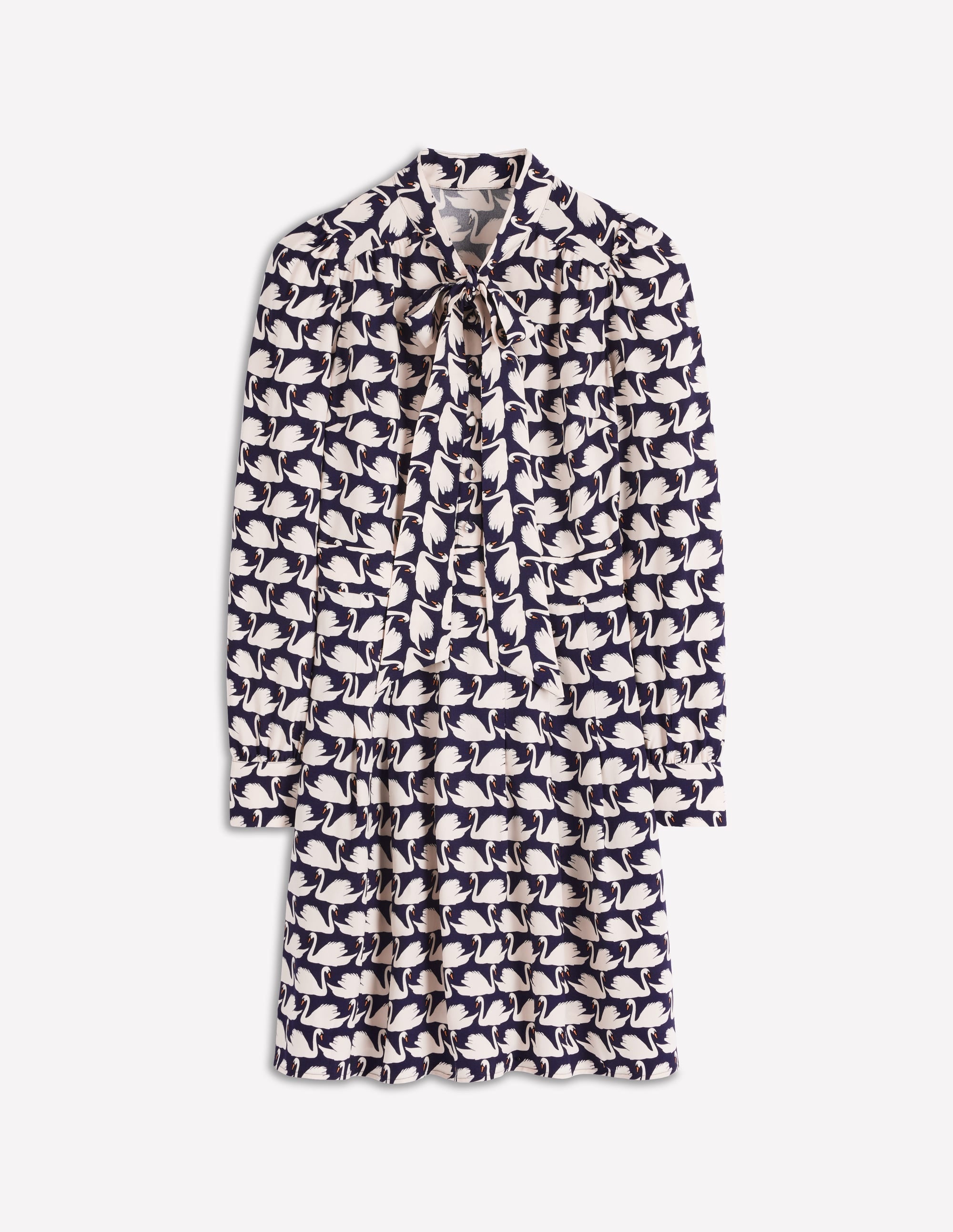 Tie Neck Short Dress-French Navy, Geo Swan