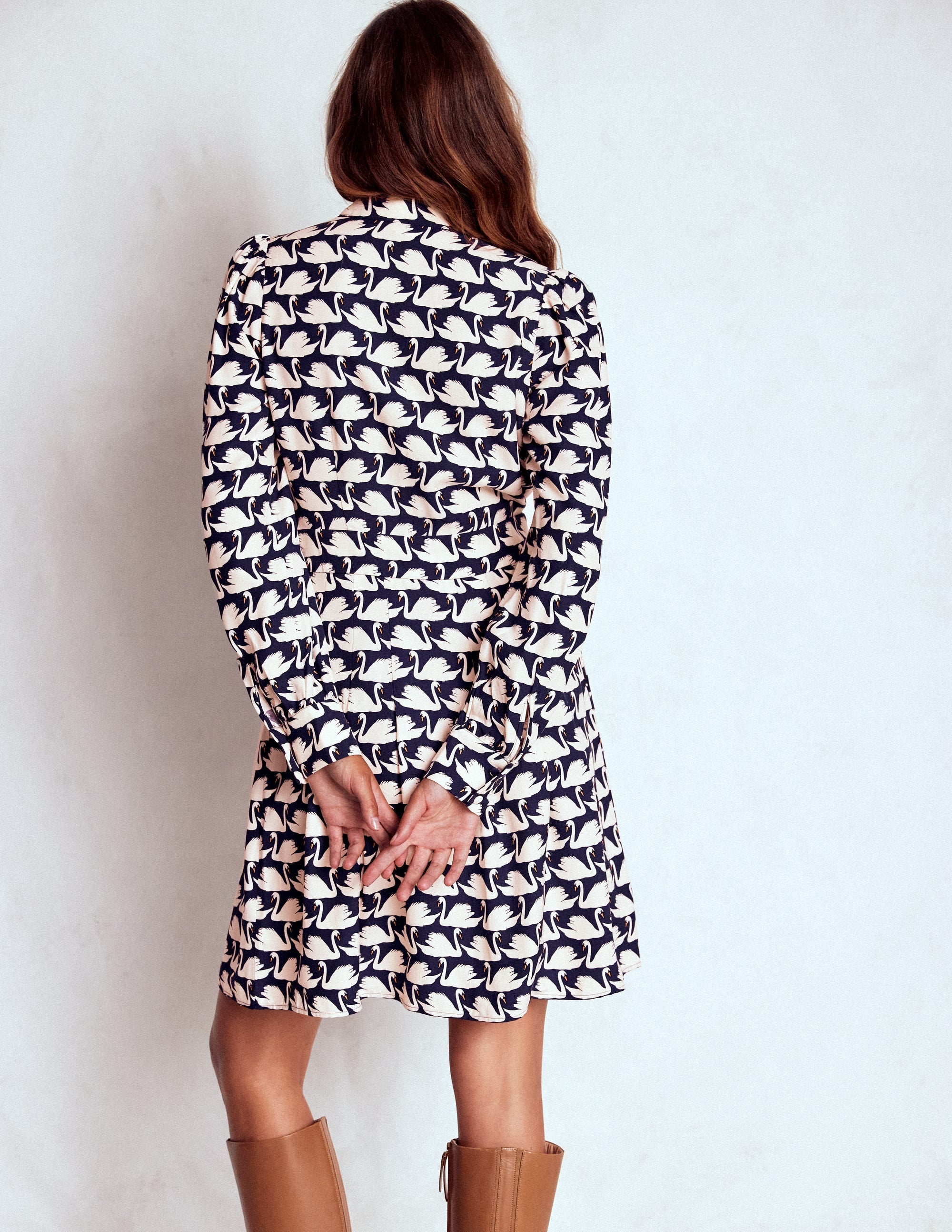 Tie Neck Short Dress-French Navy, Geo Swan