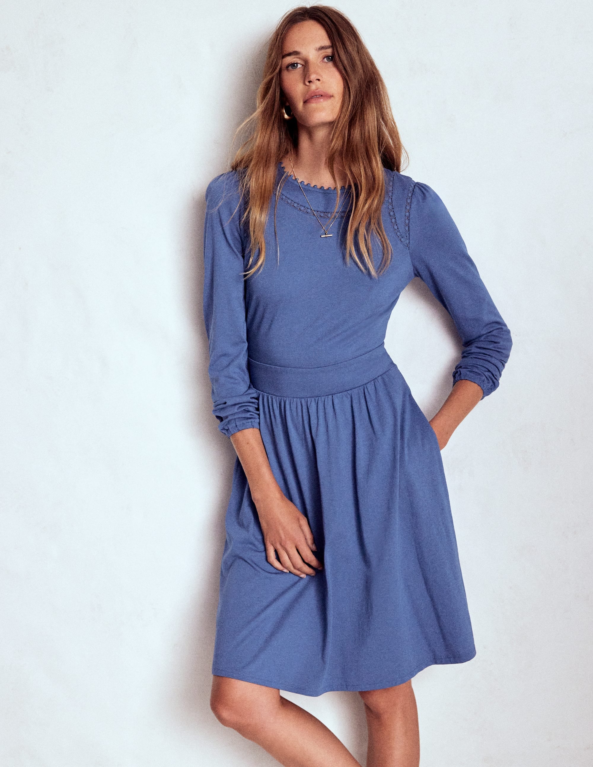 Mila Short Jersey Dress-Denim Blue