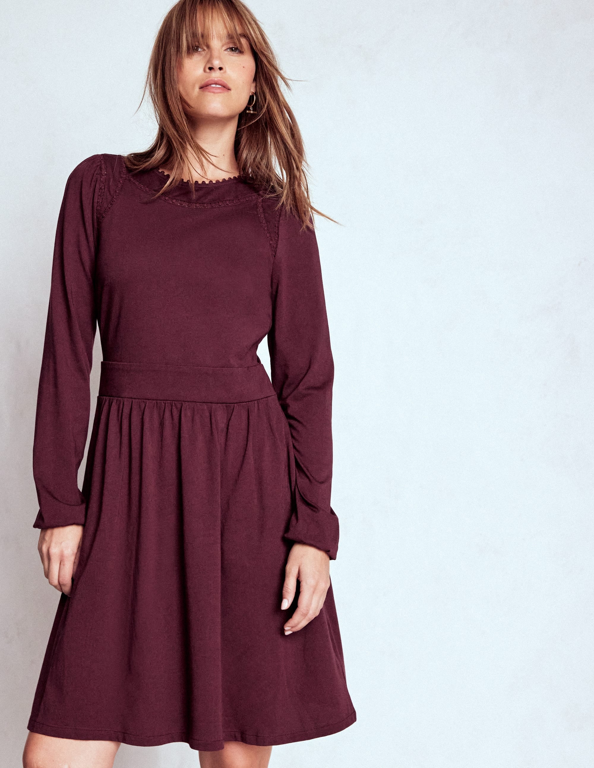 Mila Short Jersey Dress-Dark Cherry