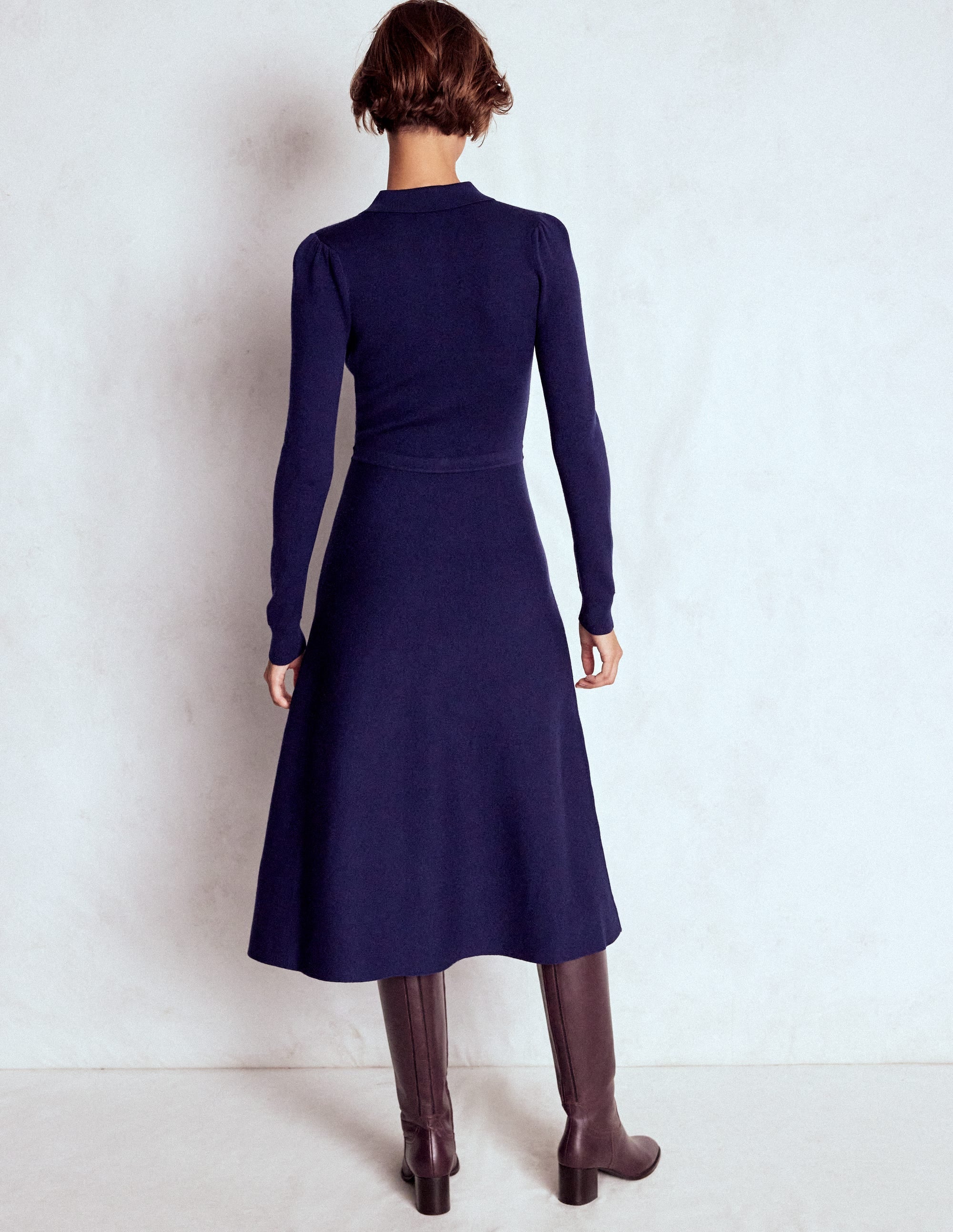 Fiona Zip Front Knitted Dress-Navy
