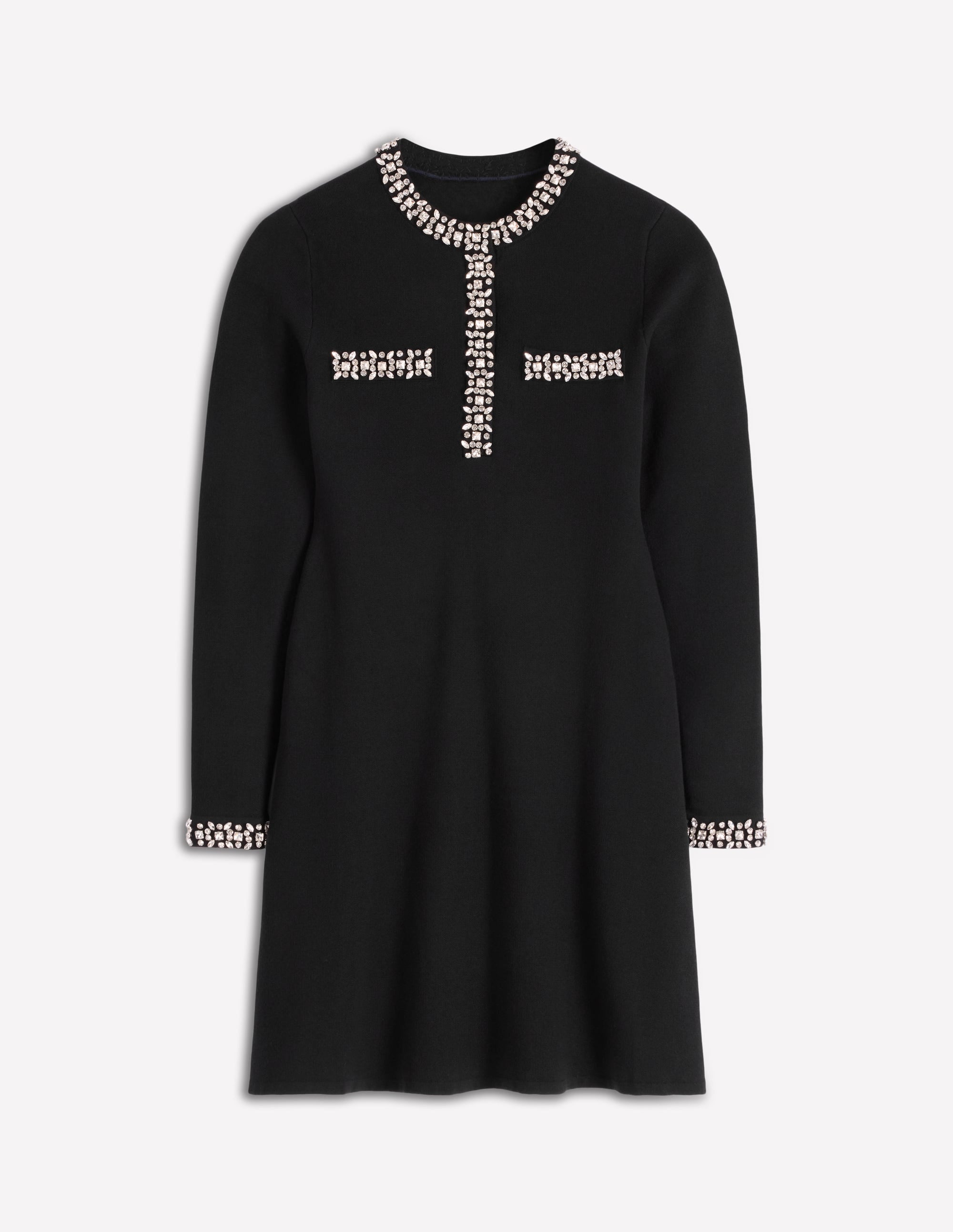 Embellished Knitted Dress-Black