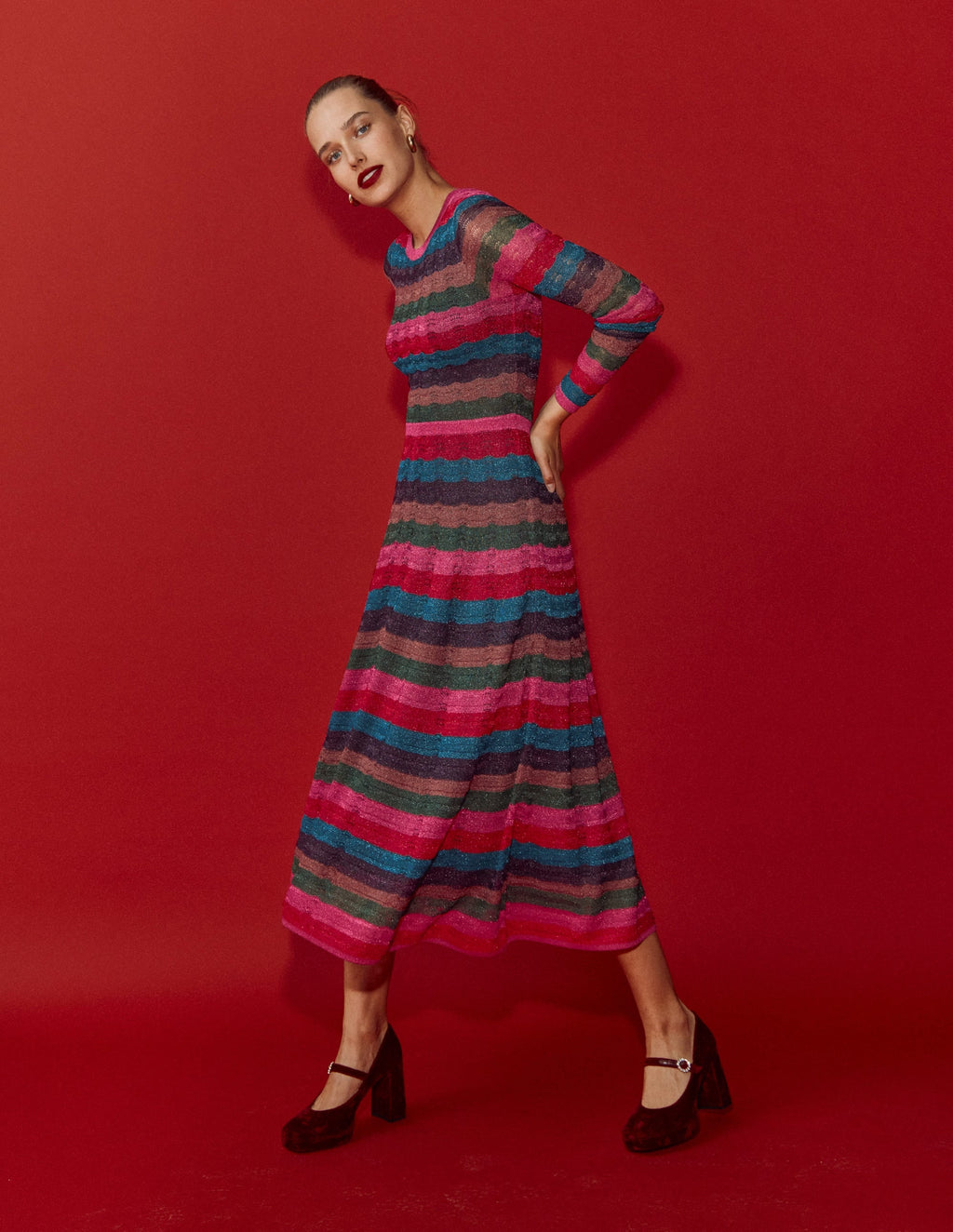 Metallic Wave Dress-Multi Stripe