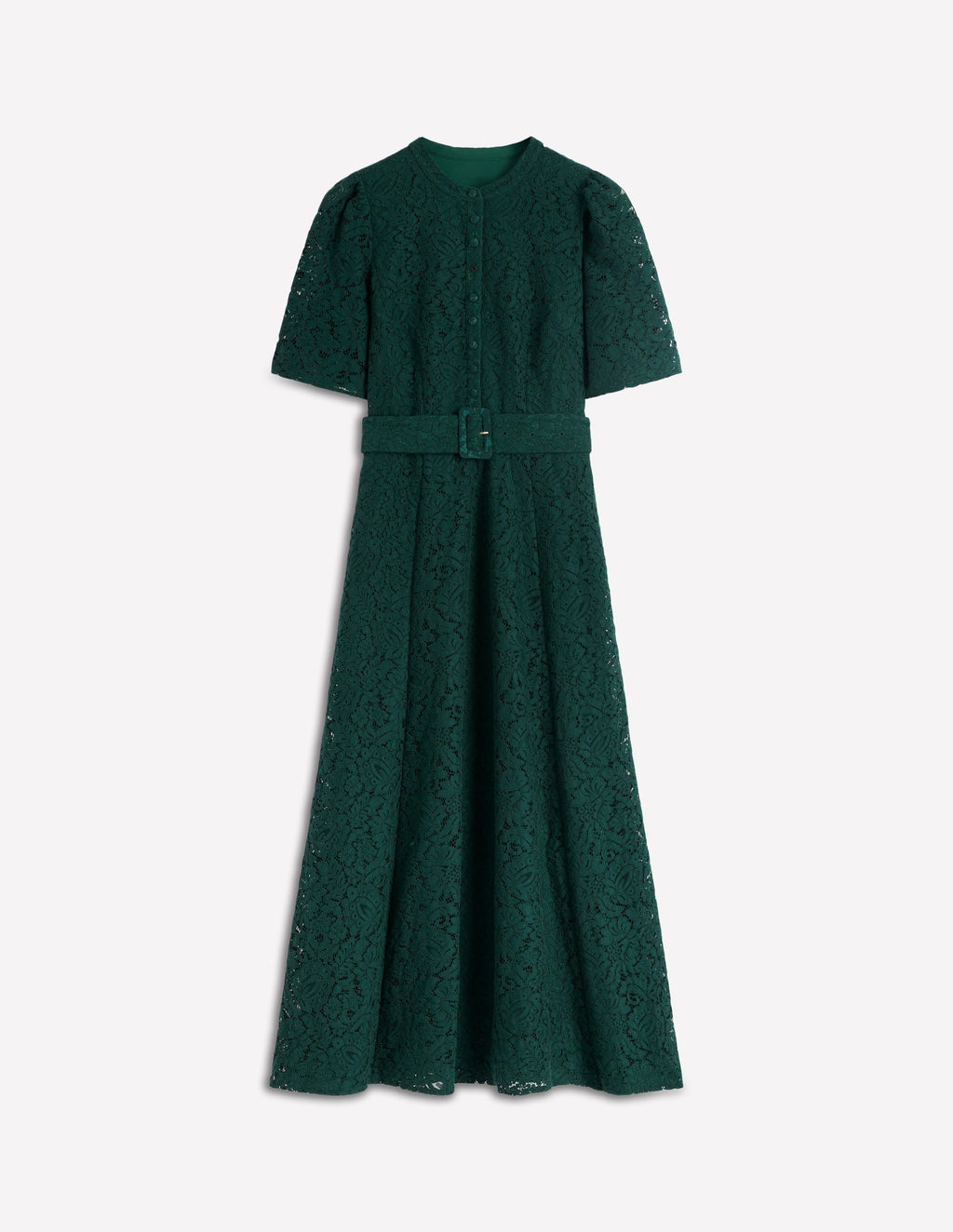 Kate Puff Sleeve Lace Dress-Dark Green